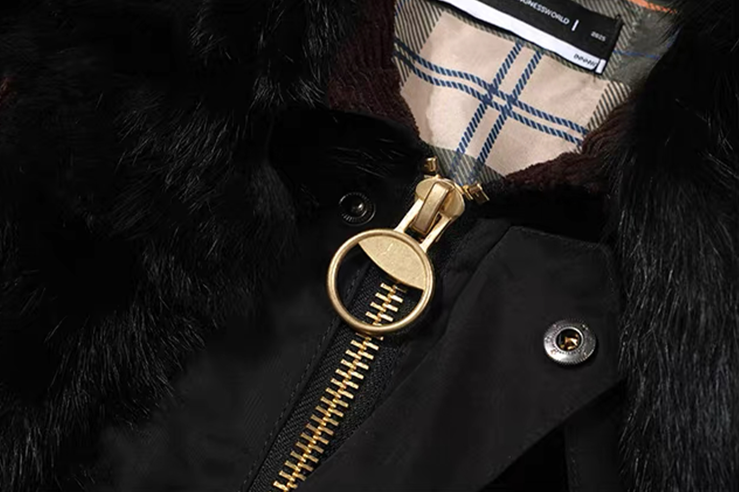 NOTHINGNESS WORLD Mottled Faux Fur Collar Snap-Button Jacket, premium urban and streetwear designers apparel on PROJECTISR.com, NOTHINGNESS WORLD