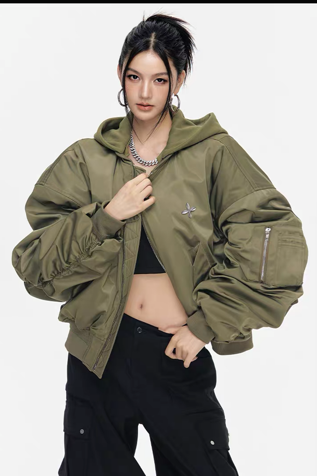 ARDENCODE Oversized Hooded Bomber Jacket, premium urban and streetwear designers apparel on PROJECTISR.com, ARDENCODE
