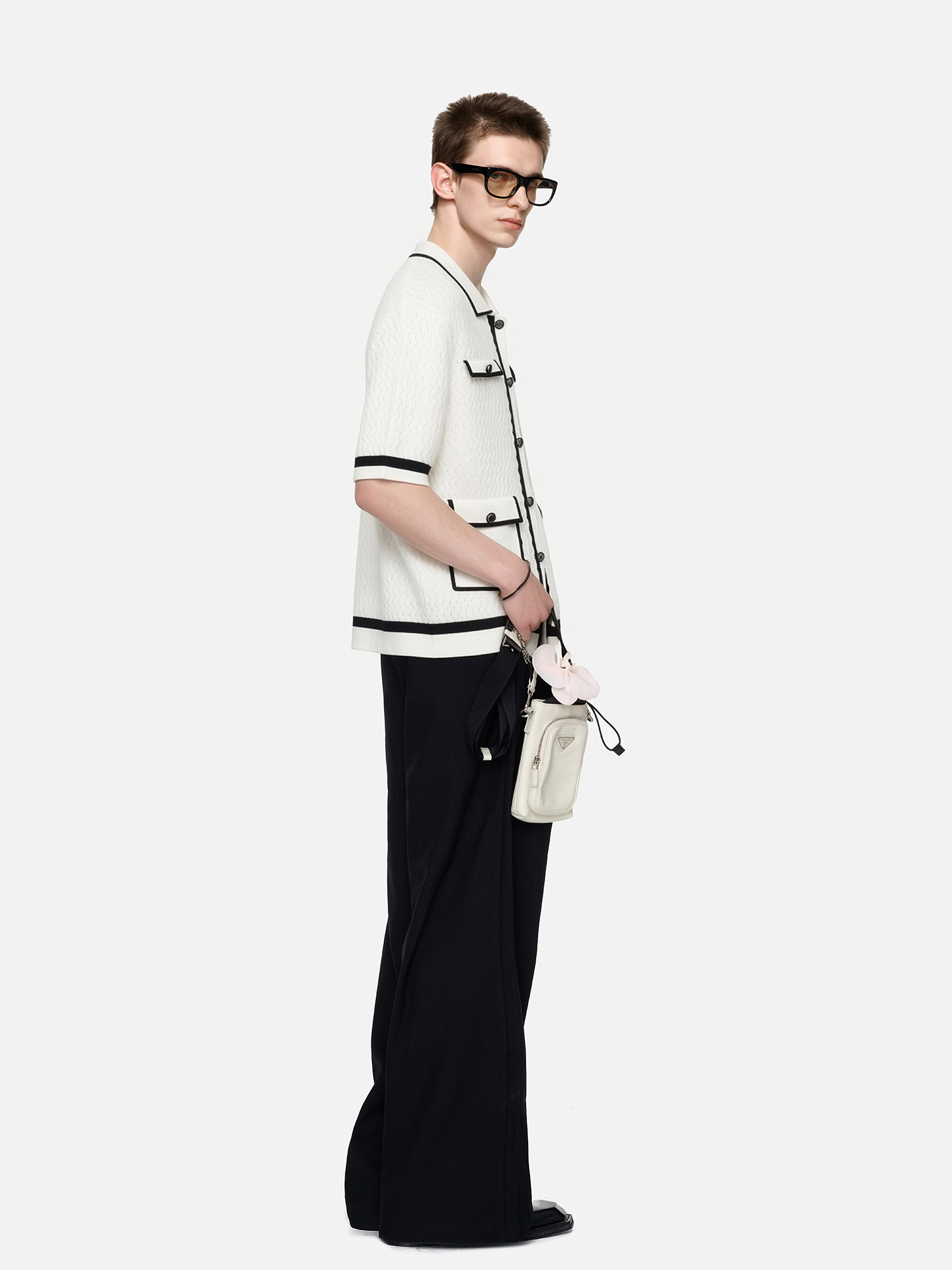 TIWILLTANG Contrast Trim Knitted Half Shirt
