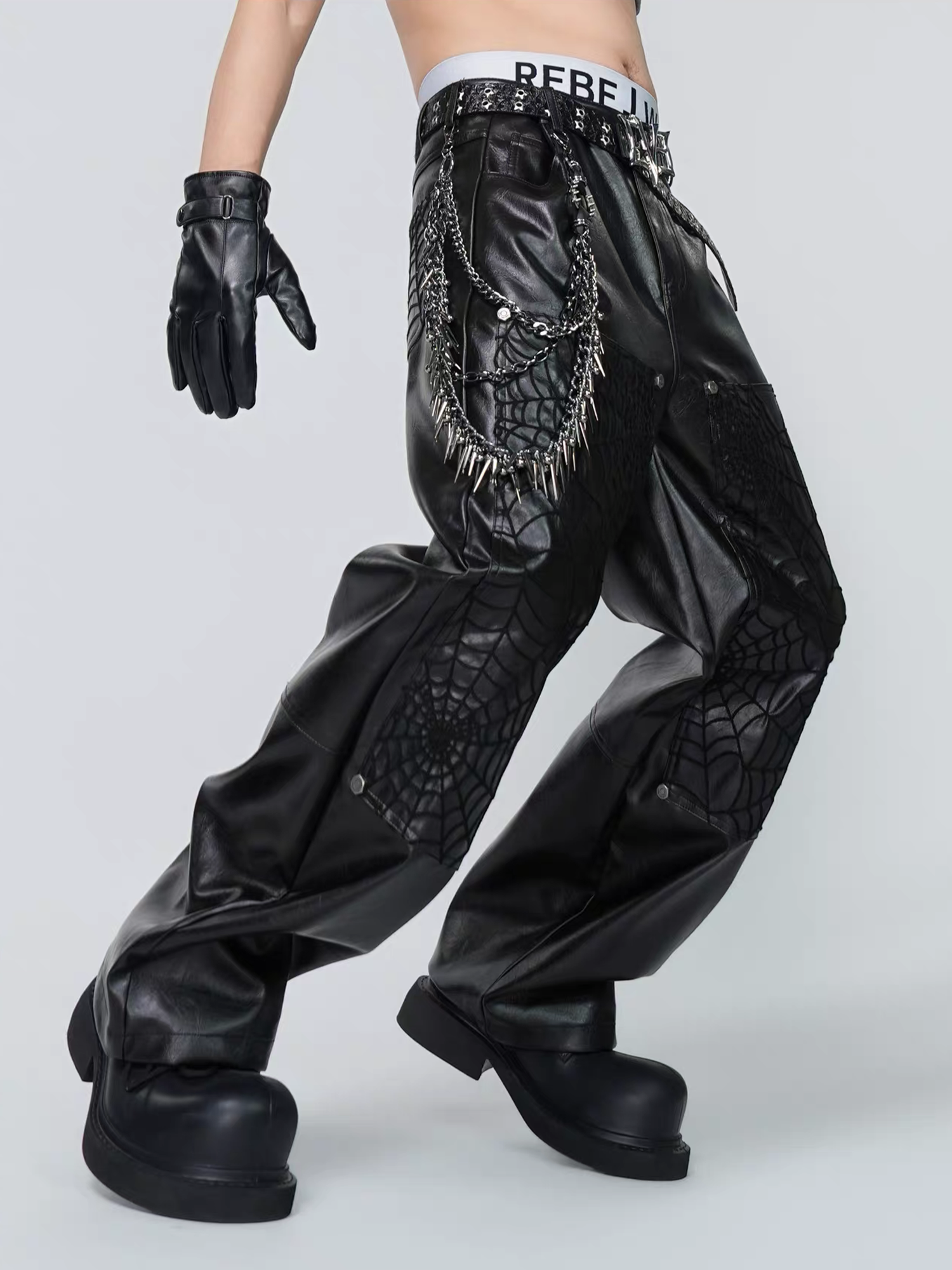 VE2 Spiderweb Paneled Metal Straight-Leg Pants