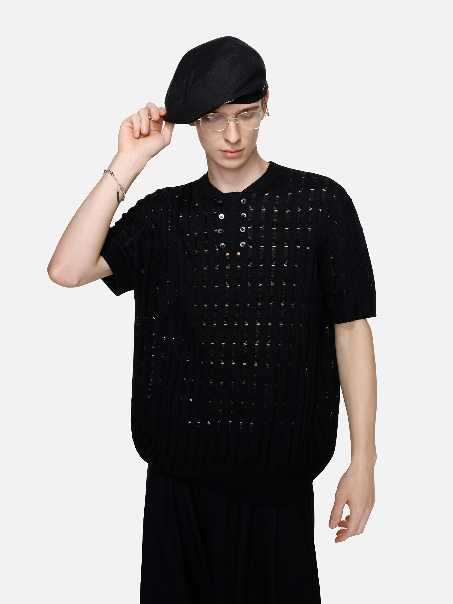 TIWILLTANG Essential Openwork Knitted T Shirt