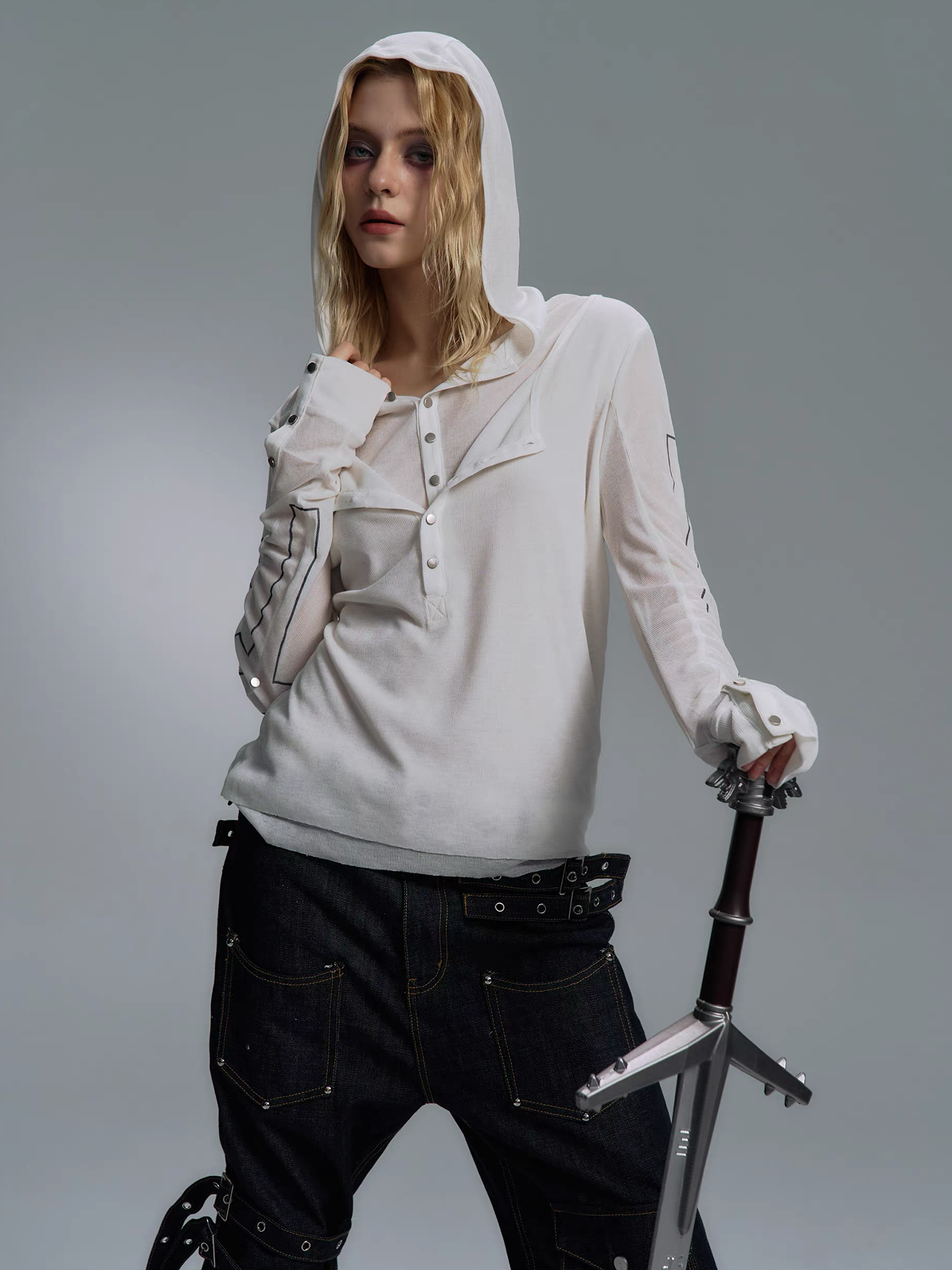 PAIKI Cross Layered Slim Hooded Long Sleeve Tee