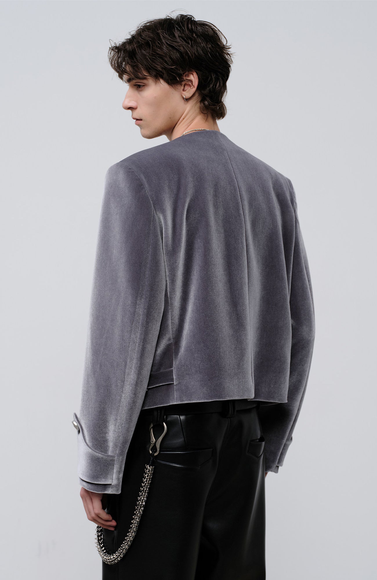 FACEONLAB Velvet Operatic Cropped Jacket Gray, premium urban and streetwear designers apparel on PROJECTISR.com, FACEONLAB