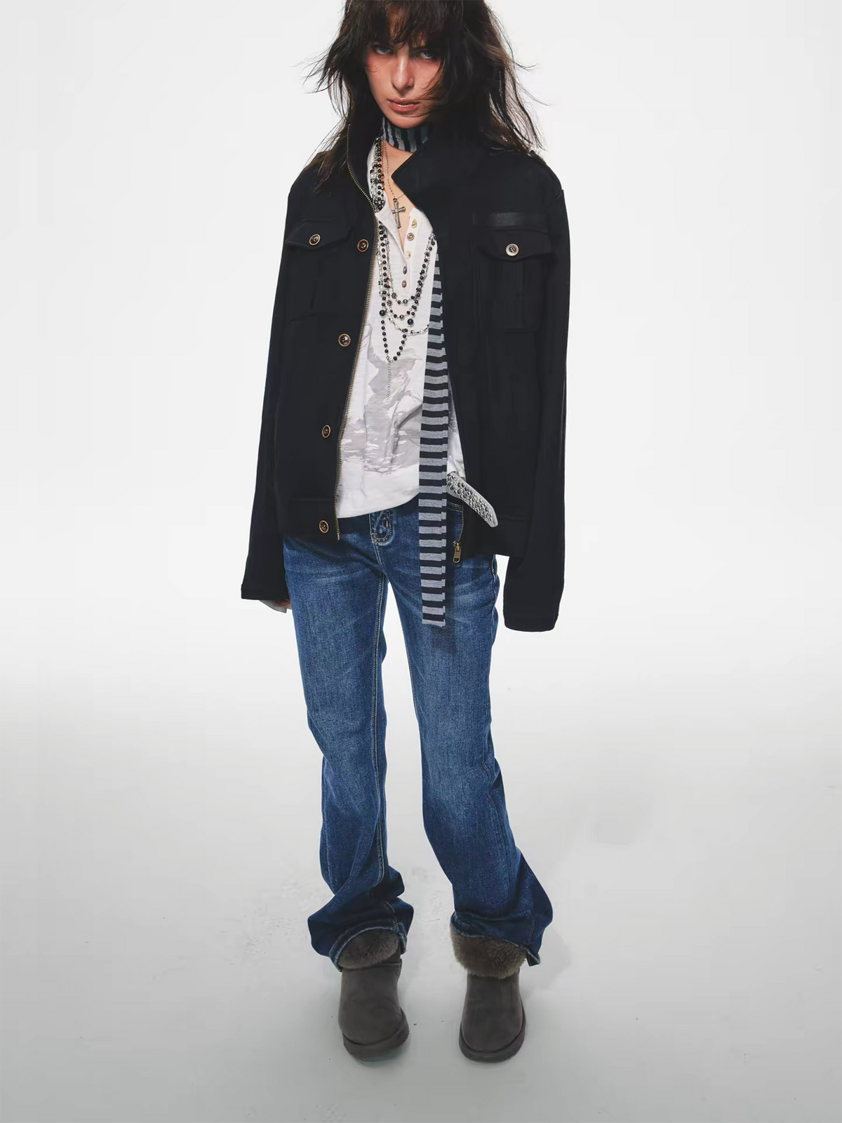 TRECLUB Retro Epaulette Bib-Pocket Jacket