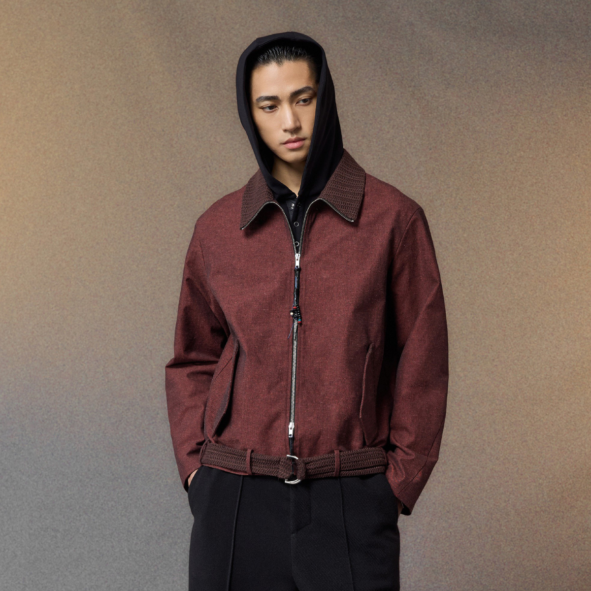 ALVNG AR ANTS Linen-Blend Draped-Belted Jacket
