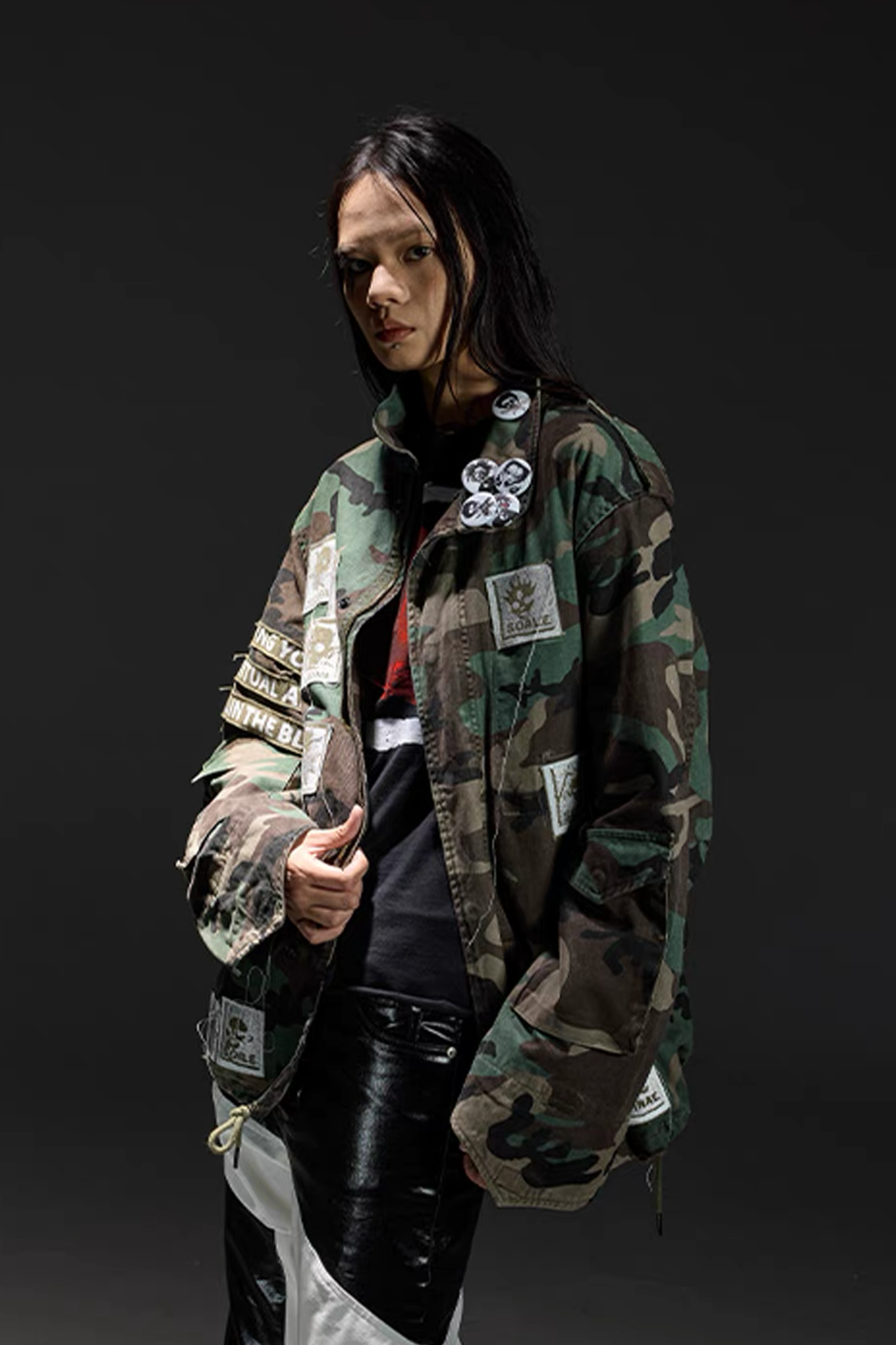 NOTHINGNESS WORLD Slogan Patchwork Multi-Pocket Utility Jacket, premium urban and streetwear designers apparel on PROJECTISR.com, NOTHINGNESS WORLD