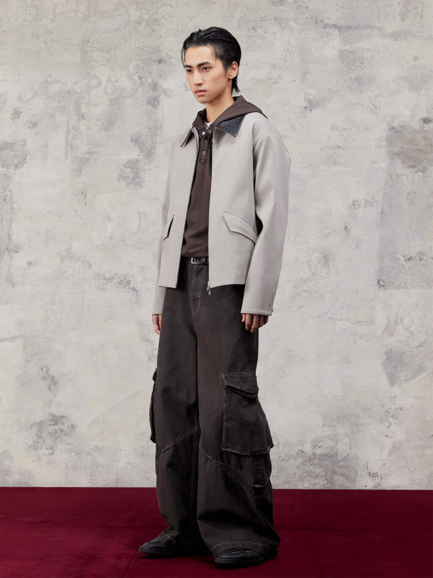 ALVNG AR ANTS Minimal Contrast Woven Collar Jacket