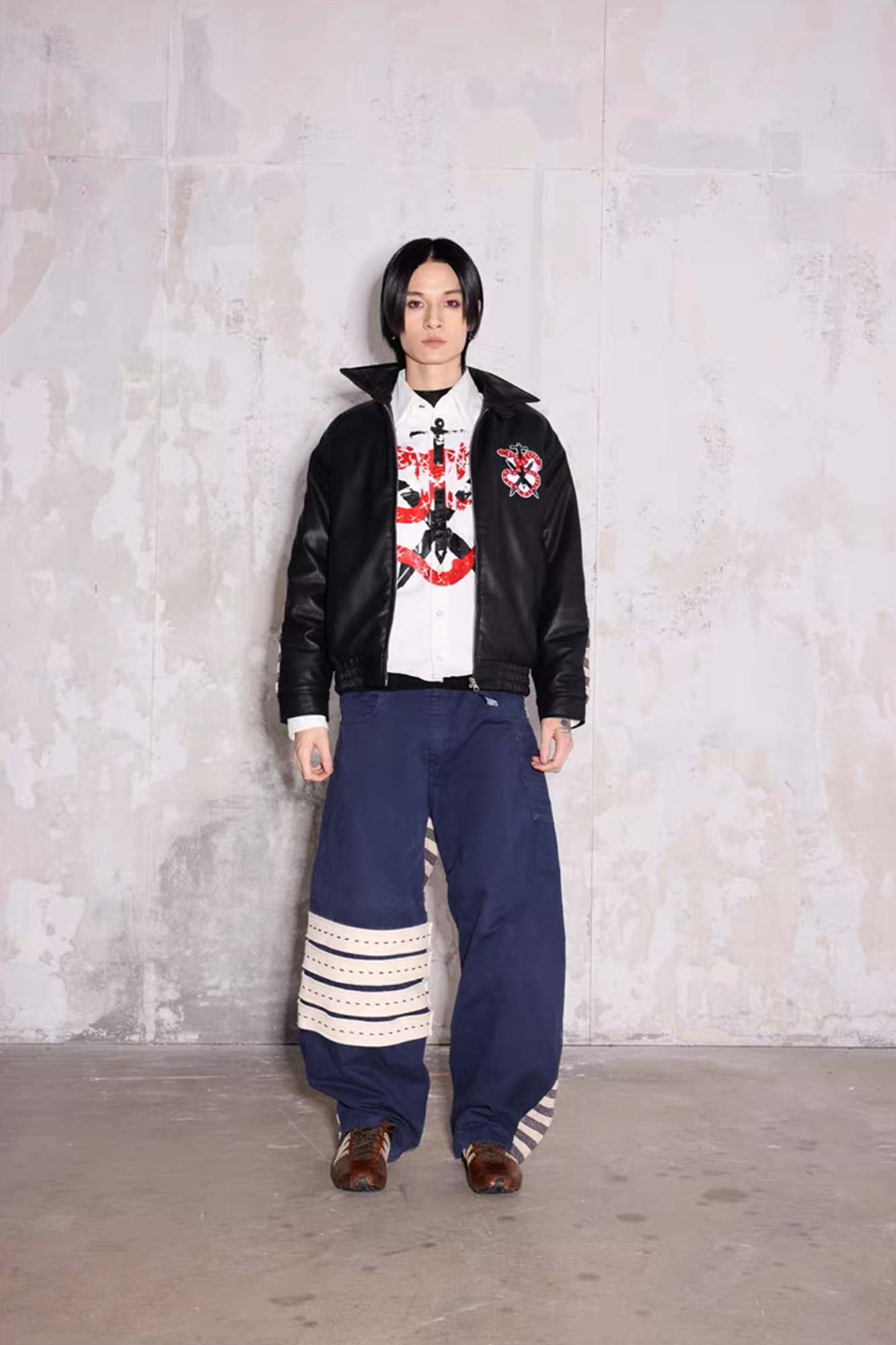 NOTHINGNESS WORLD Snake Graphic Layered-Collar Denim Shirt, premium urban and streetwear designers apparel on PROJECTISR.com, NOTHINGNESS WORLD