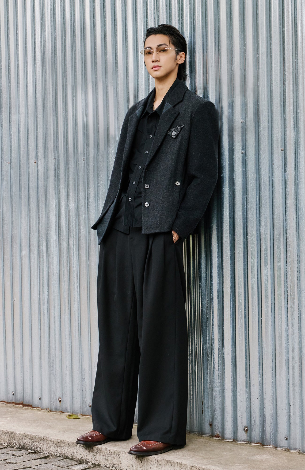 ALVNG AR ANTS Asymmetrical Hem Wool-Blend Blazer