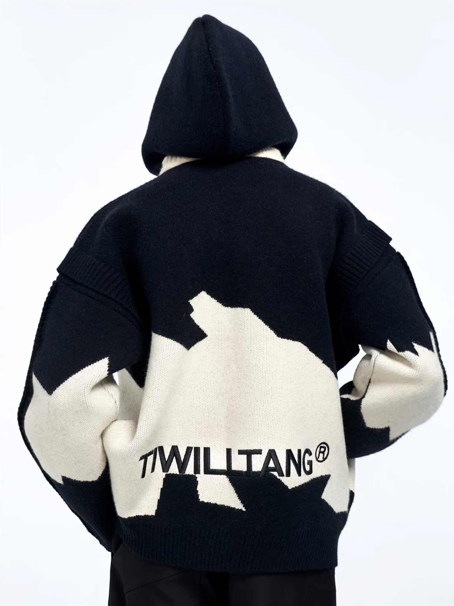 TIWILLTANG Contrast Layered Snap-Sleeves Knit Hoodie, premium urban and streetwear designers apparel on PROJECTISR.com, TIWILLTANG