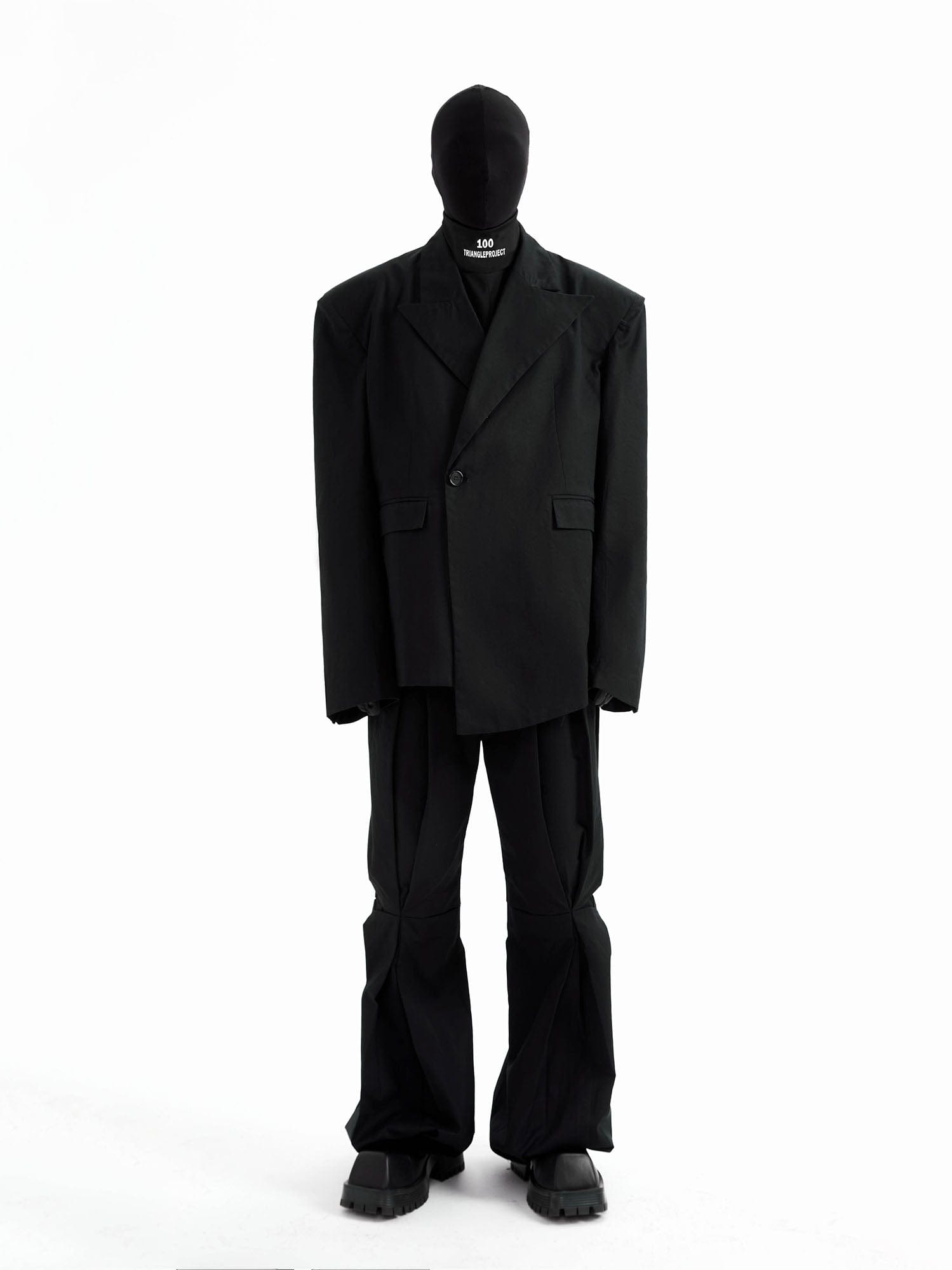 TRIANGLE PROJECT Asymmetrical Padded-Shoulder Oversized Blazer, premium urban and streetwear designers apparel on PROJECTISR.com, TRIANGLE PROJECT