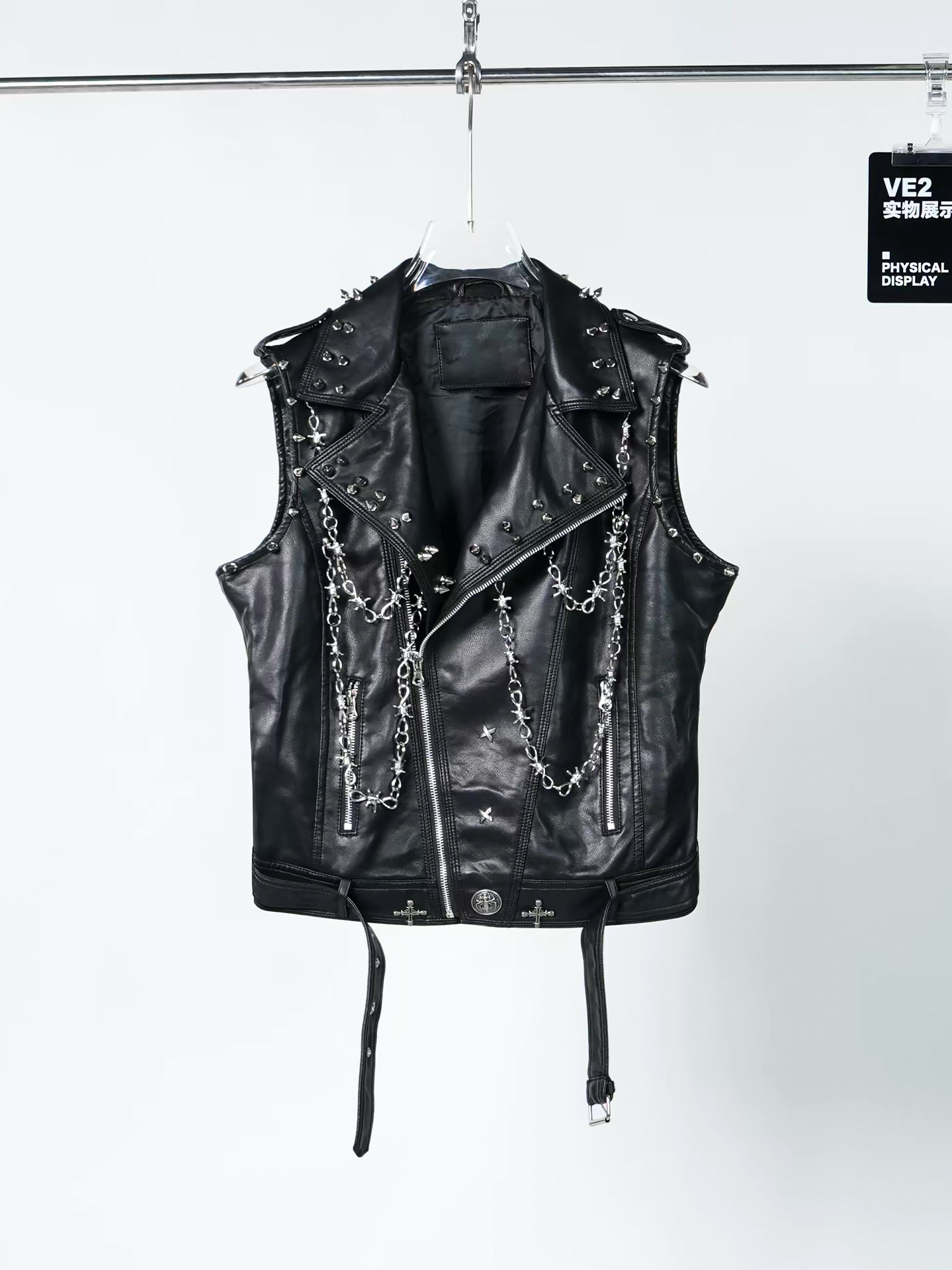 VE2 Thorn Chain Studded Faux Leather Biker Vest