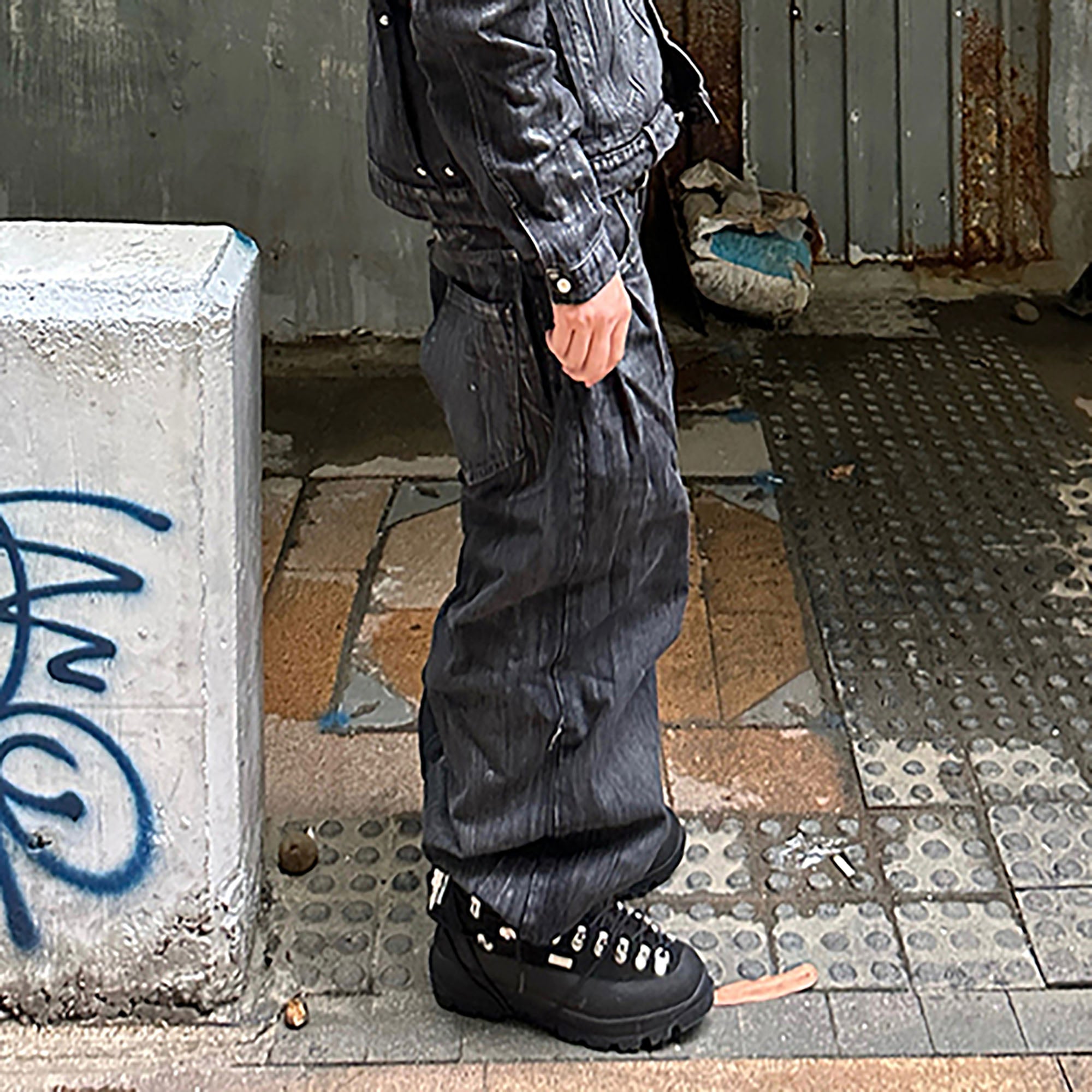 RECOVER ZONE Waxed Faded Wash Oversized Denim Pants, premium urban and streetwear designers apparel on PROJECTISR.com, RECOVER ZONE
