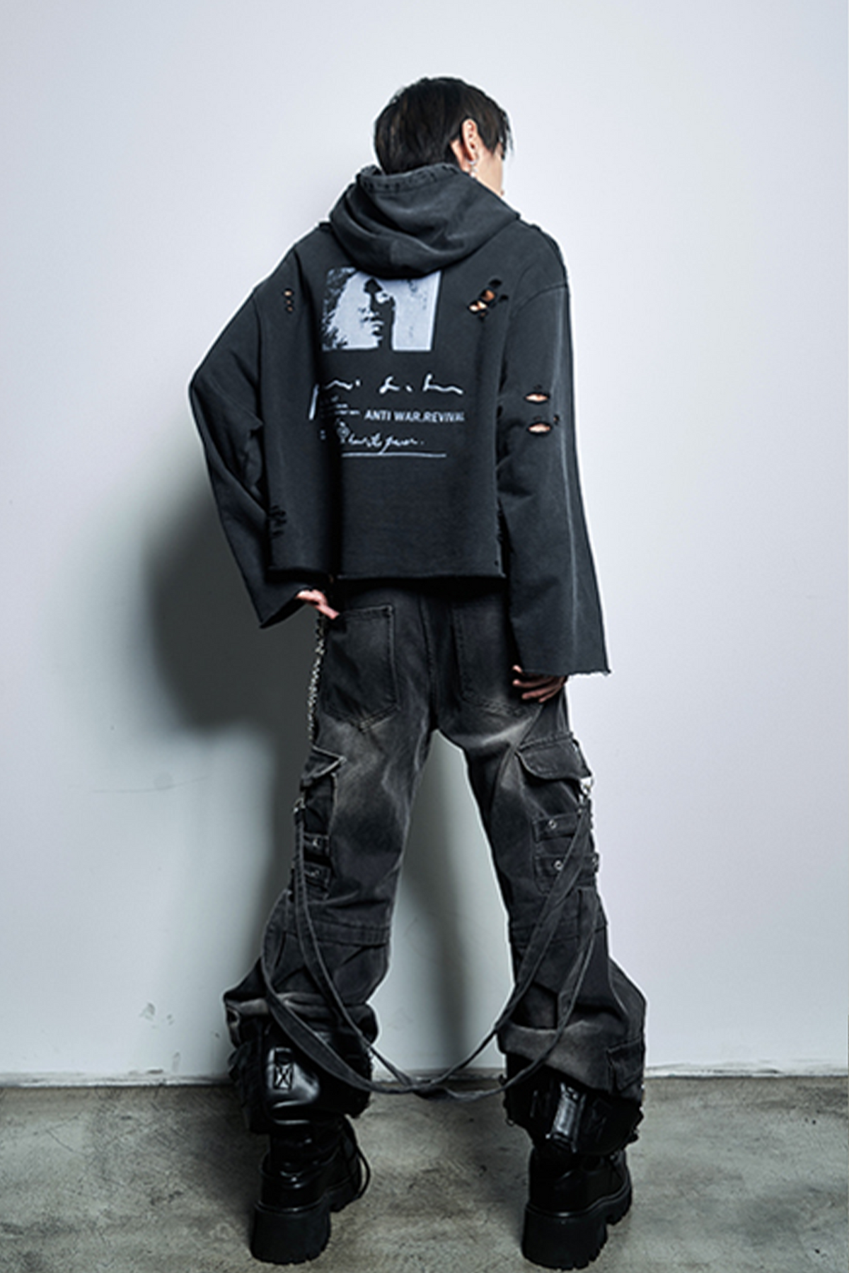 ANTI WAR REVIVAL Distressed Portrait Graphic Oversized Hoodie