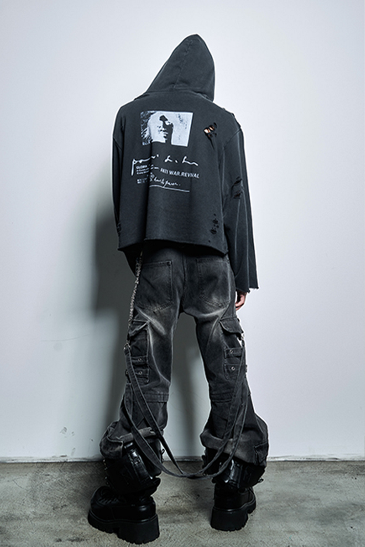 ANTI WAR REVIVAL Distressed Portrait Graphic Oversized Hoodie