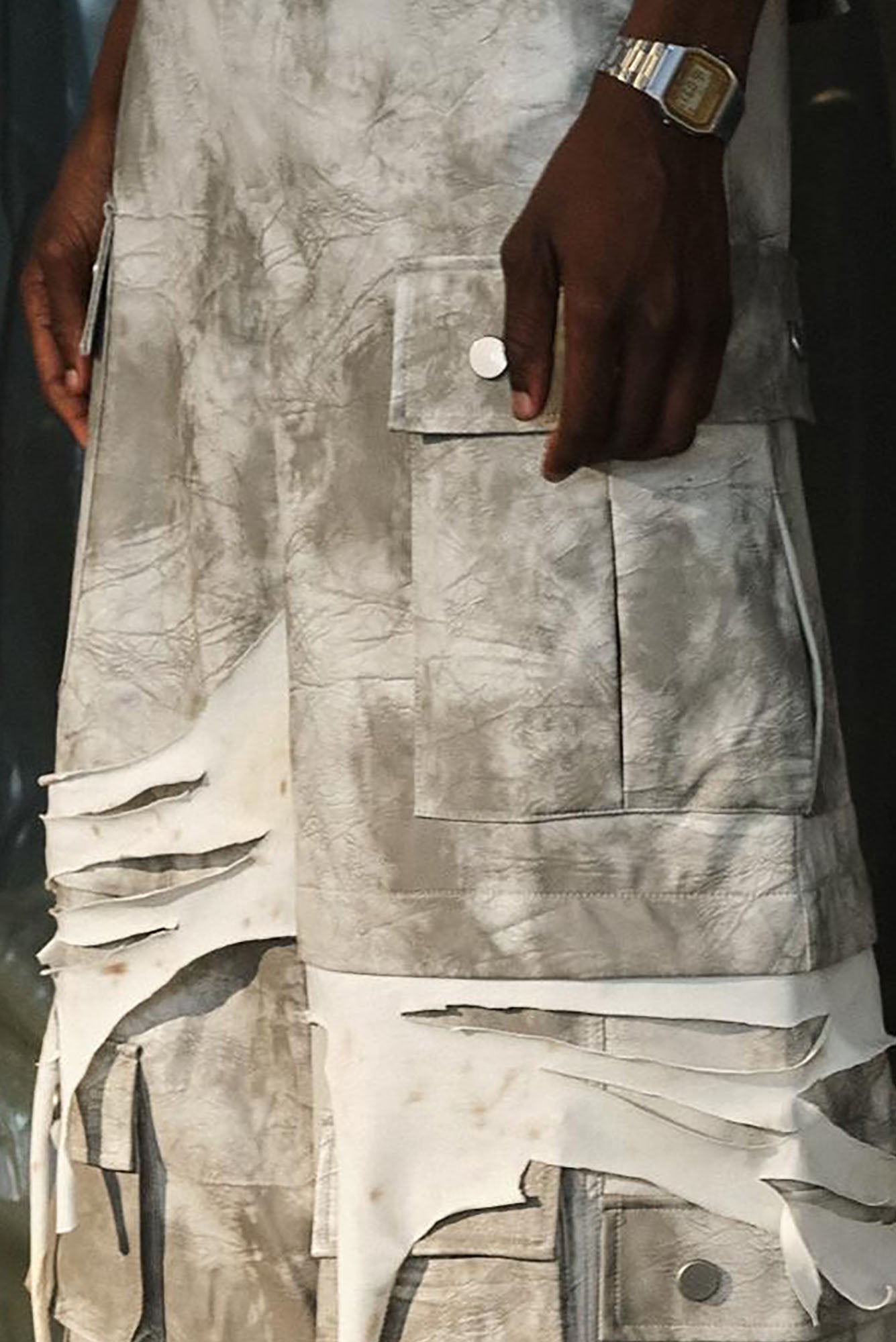 RECOVER ZONE Distressed Slashed PU Layered Cargo Pants