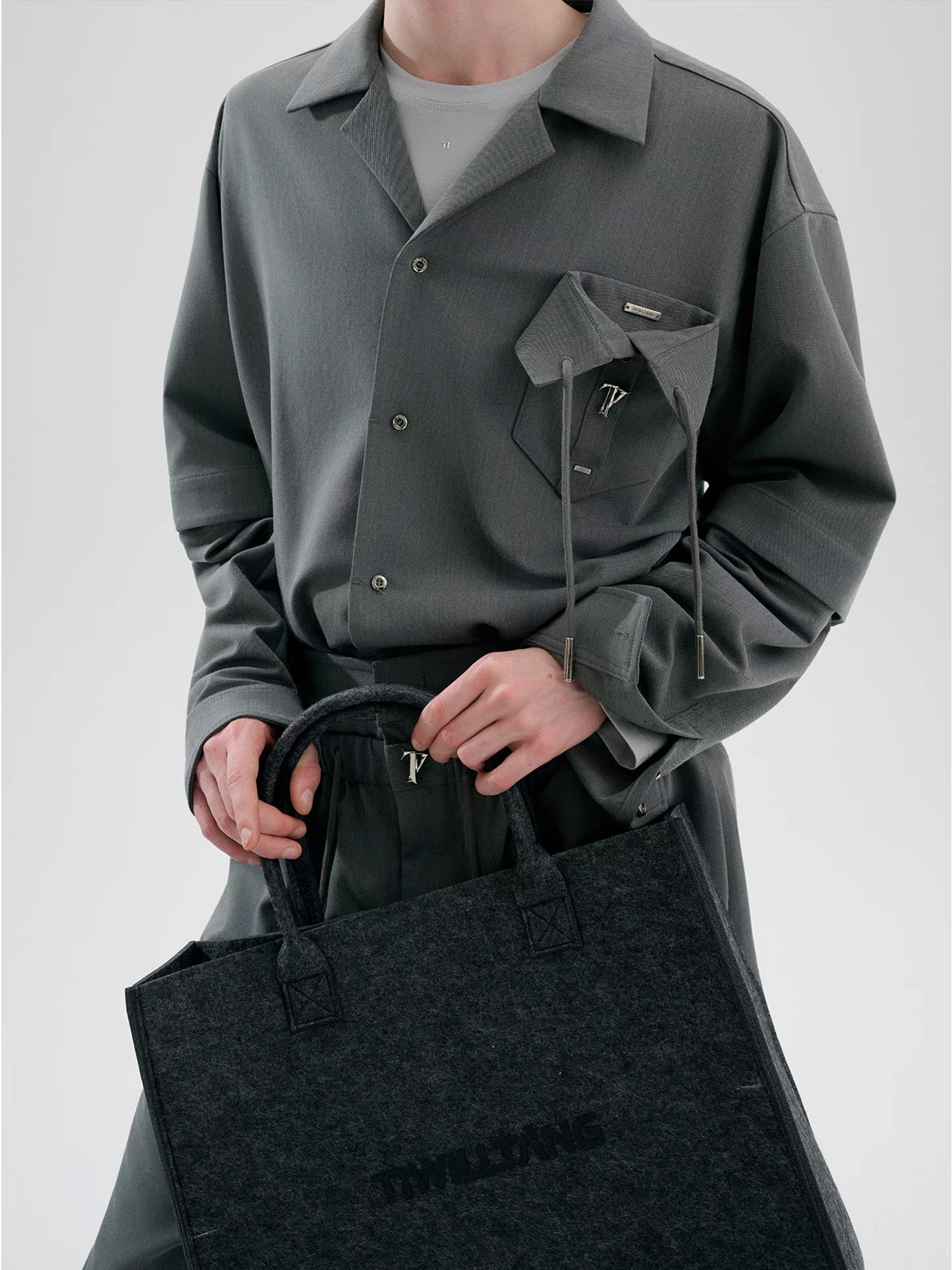 TIWILLTANG Detachable-Sleeve Tie-Pocket Shirt, premium urban and streetwear designers apparel on PROJECTISR.com, TIWILLTANG