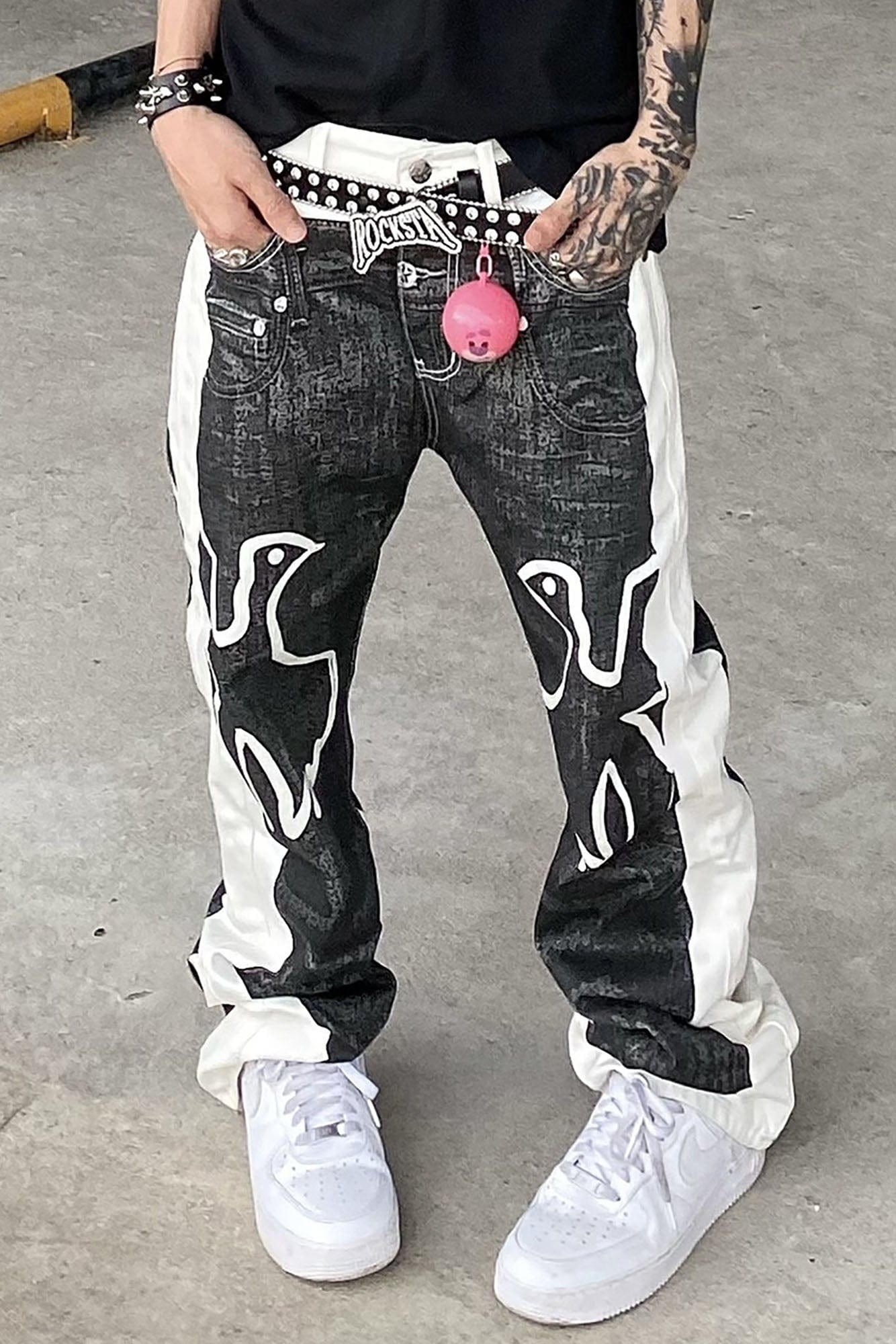 VINKID Faux-Layered Dove Graphic Contrast Panel Jeans, premium urban and streetwear designers apparel on PROJECTISR.com, VINKID