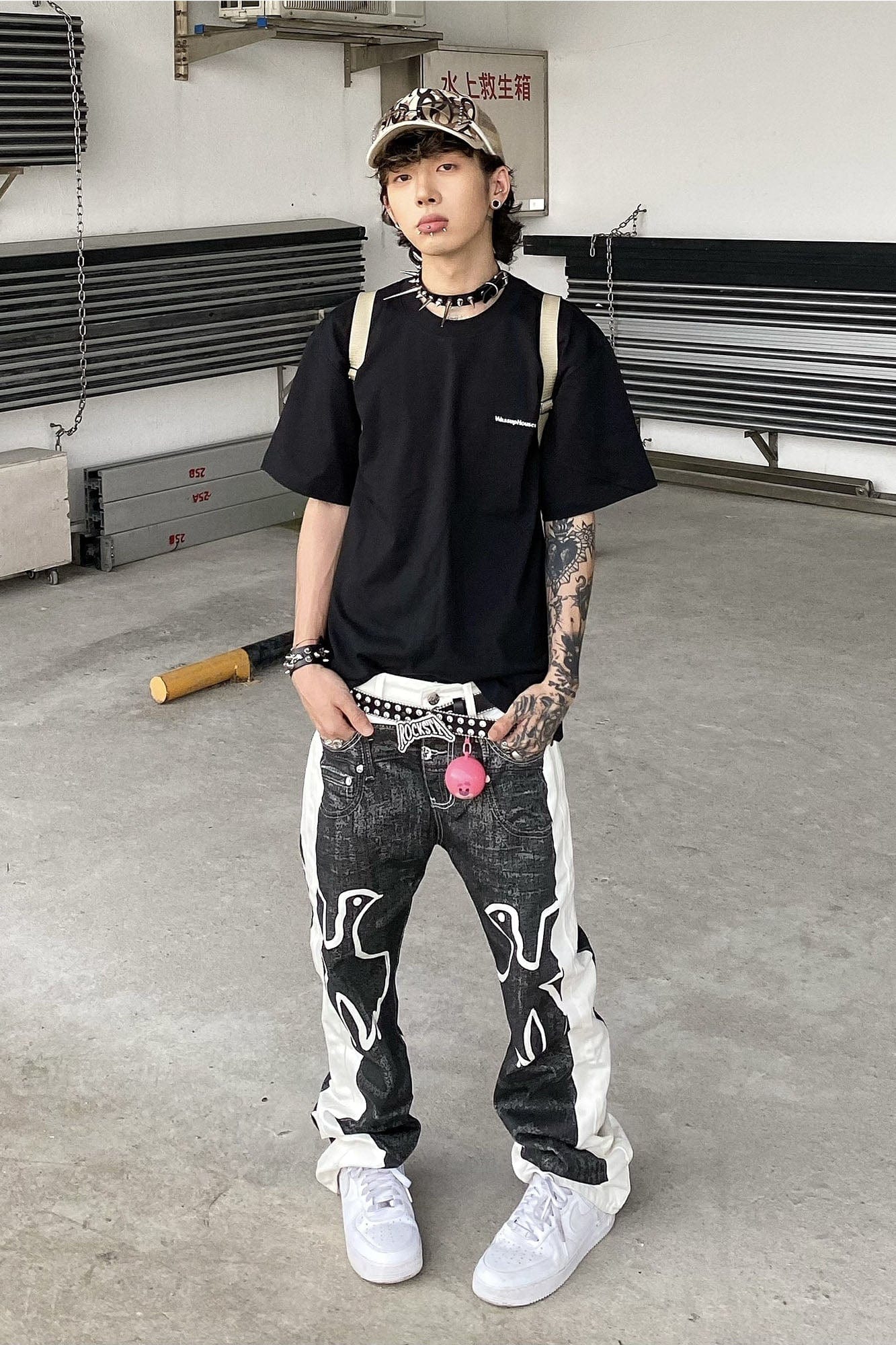 VINKID Faux-Layered Dove Graphic Contrast Panel Jeans, premium urban and streetwear designers apparel on PROJECTISR.com, VINKID