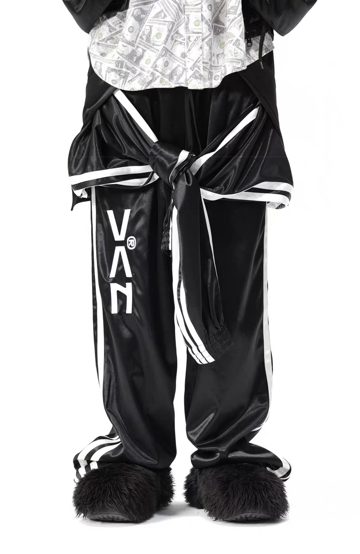 VANGUARDIA Faux One-Piece Contrast Stripe Straight-Leg Pants