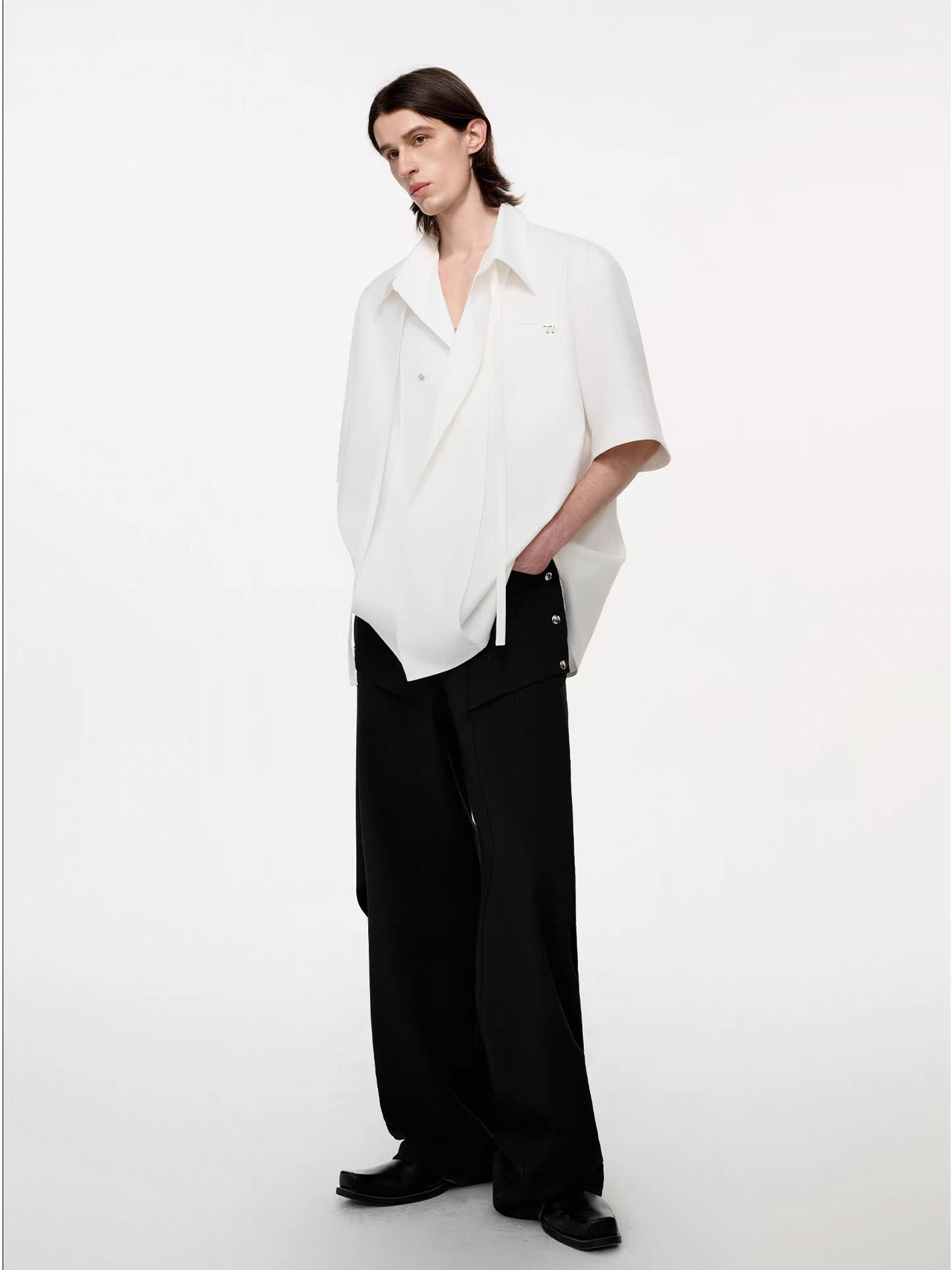 TIWILLTANG Draped Camp-Collar T Shirt, premium urban and streetwear designers apparel on PROJECTISR.com, TIWILLTANG