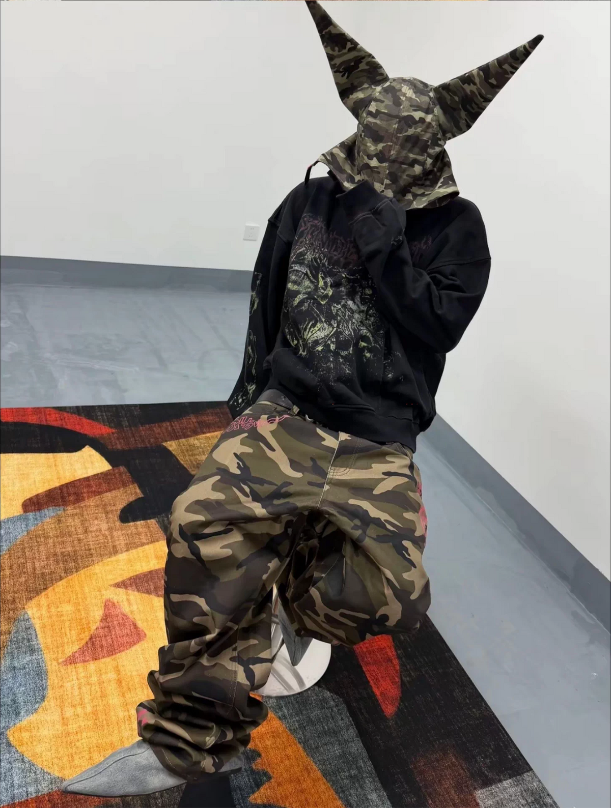 CINDER VEIN Green Demon Rune Washed Graphic Hoodie