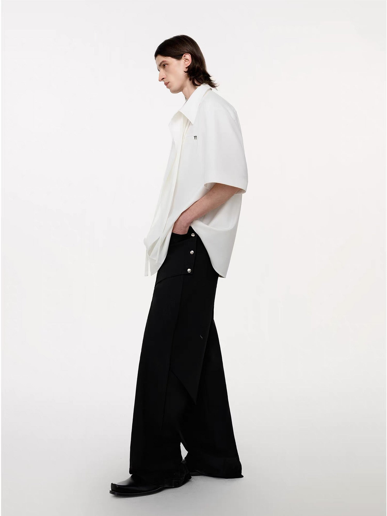 TIWILLTANG Draped Camp-Collar T Shirt, premium urban and streetwear designers apparel on PROJECTISR.com, TIWILLTANG