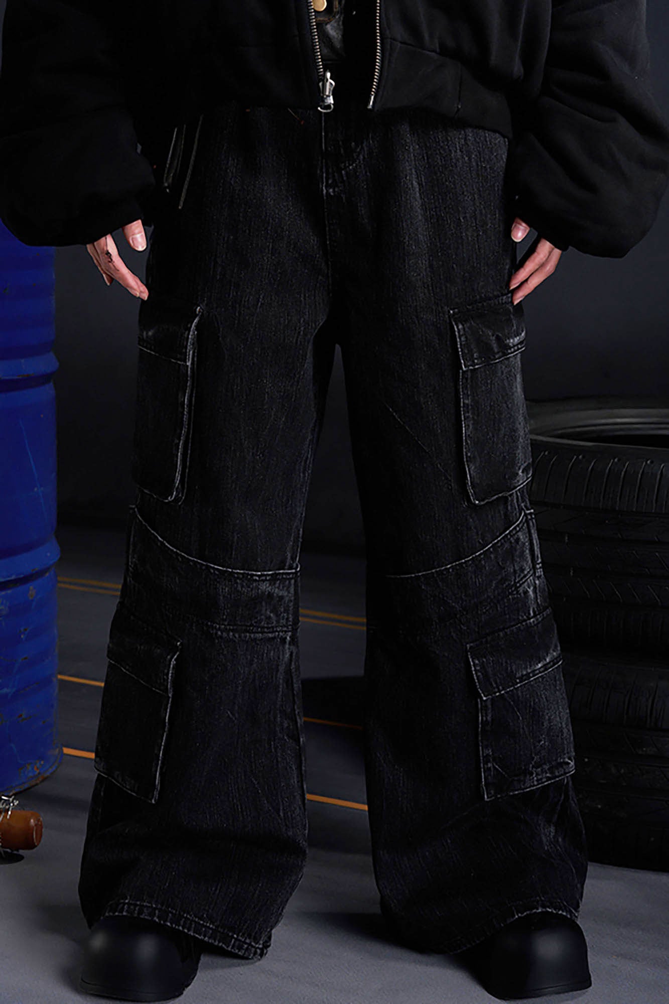 RECOVER ZONE Multi-Pocket Wide-Leg Utility Jeans, premium urban and streetwear designers apparel on PROJECTISR.com, RECOVER ZONE