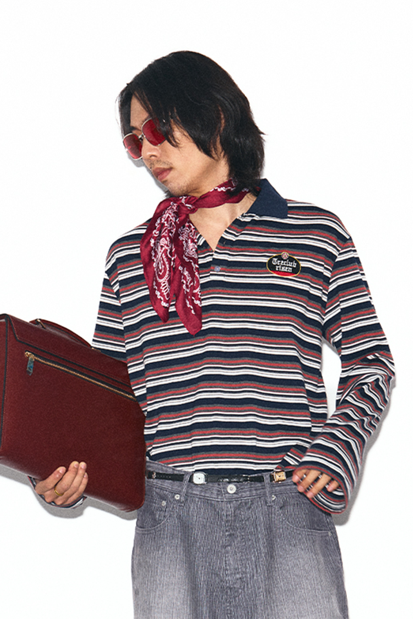 TRECLUB Embroidered Crest Contrast Striped Polo