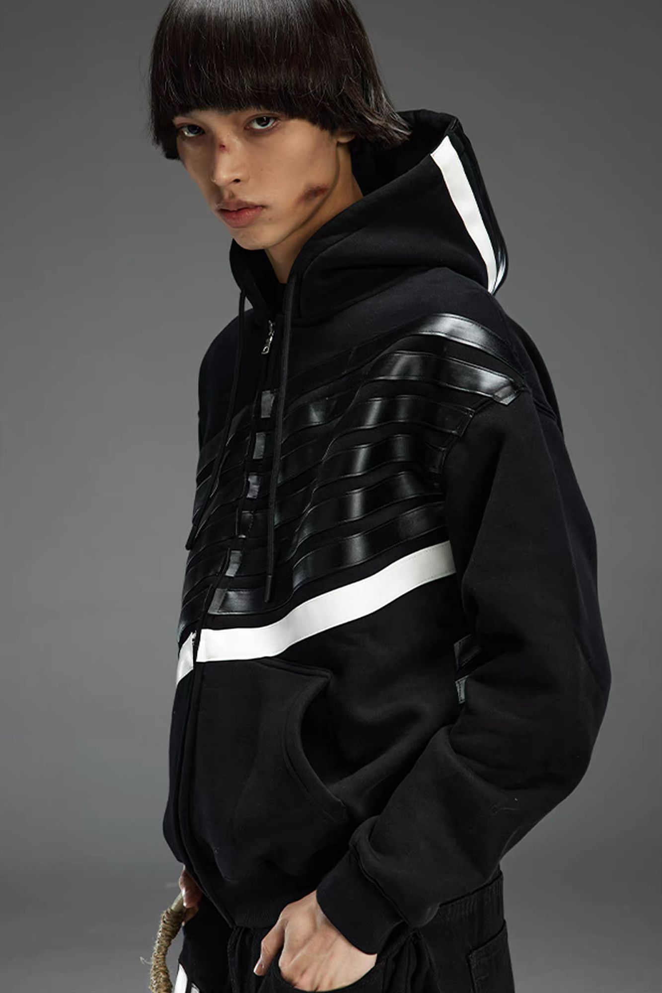 NOTHINGNESS WORLD Four-Stripe Zip-Up Hoodie, premium urban and streetwear designers apparel on PROJECTISR.com, NOTHINGNESS WORLD