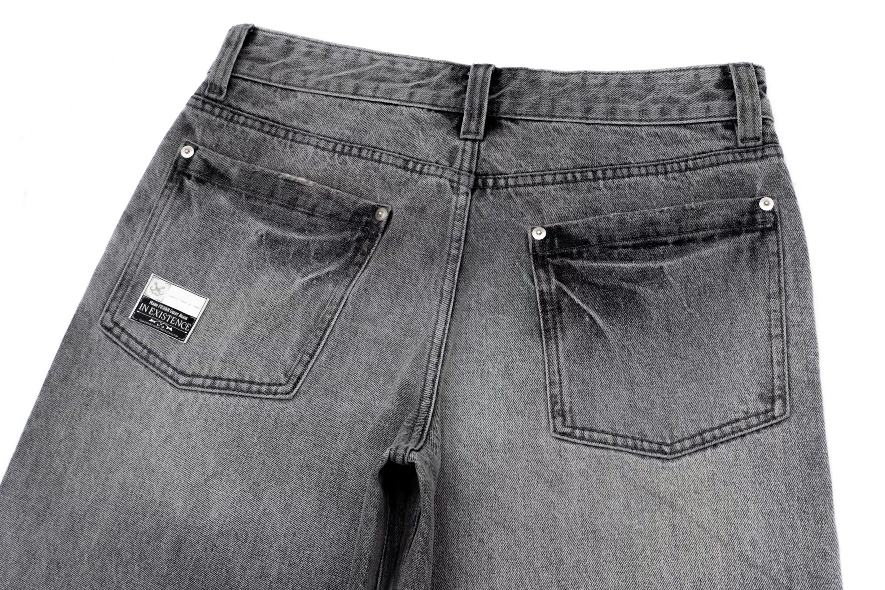 IN EXISTENCE x i Washed Lightning Fade Wide-Leg Jeans Gray, premium urban and streetwear designers apparel on PROJECTISR.com, IN EXISTENCE