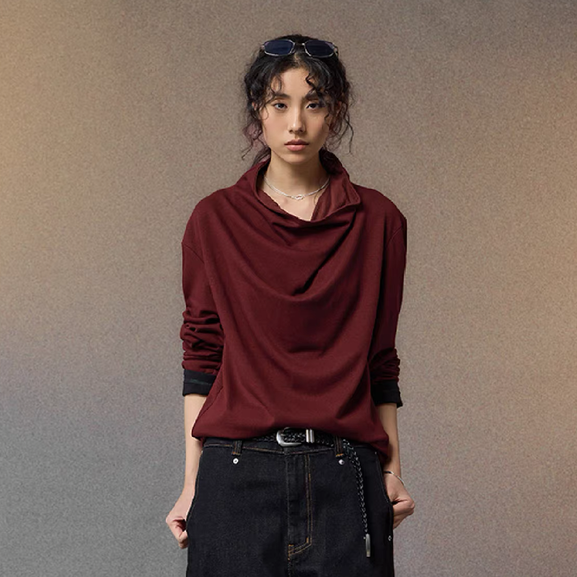 ALVNG AR ANTS Draped-Neck Long-Sleeve Tee, premium urban and streetwear designers apparel on PROJECTISR.com, ALVNG AR ANTS