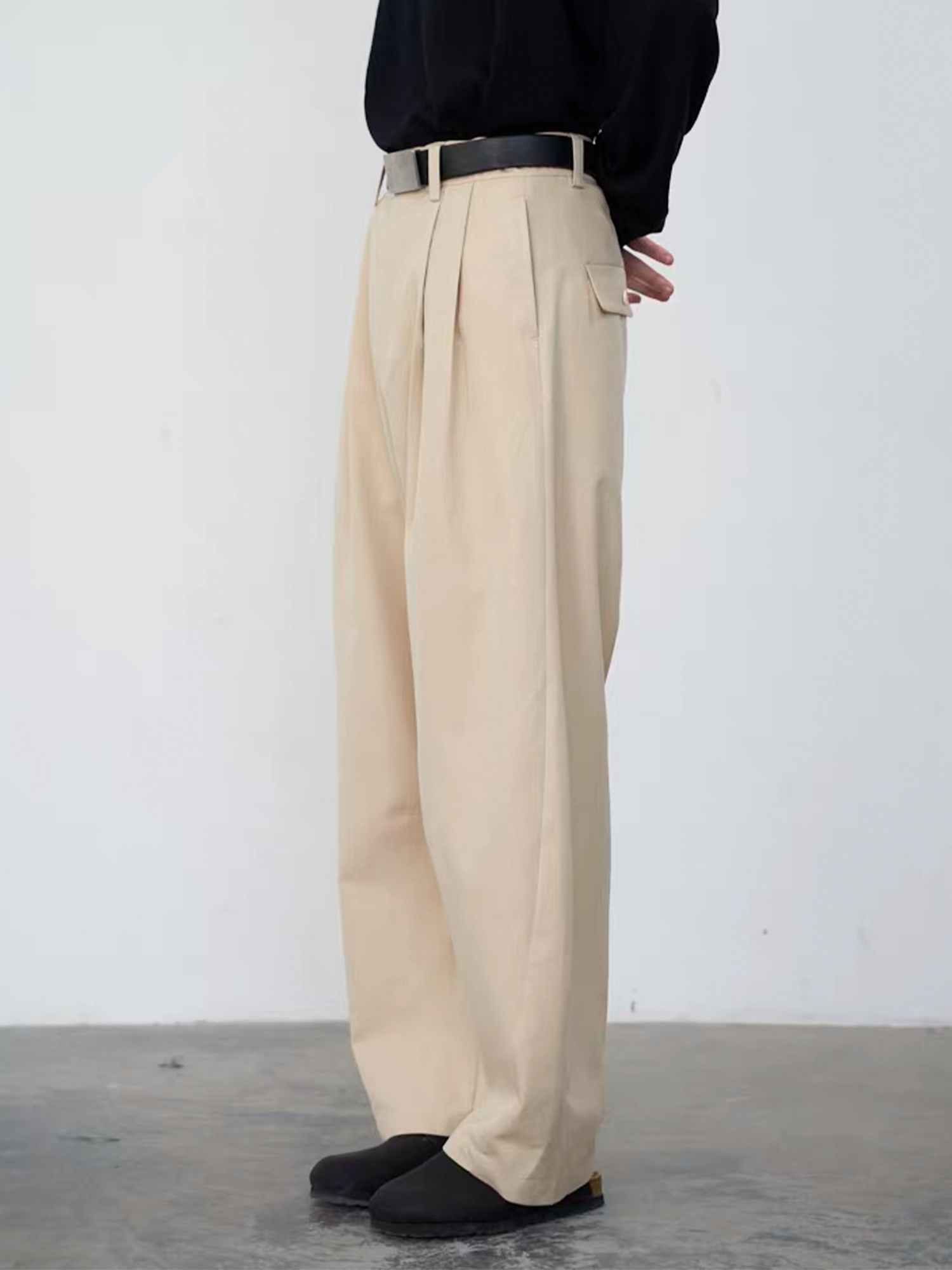 GRAINMUSTARD Retro Pleated High-Waist Wide-Leg Trousers, premium urban and streetwear designers apparel on PROJECTISR.com, GRAINMUSTARD