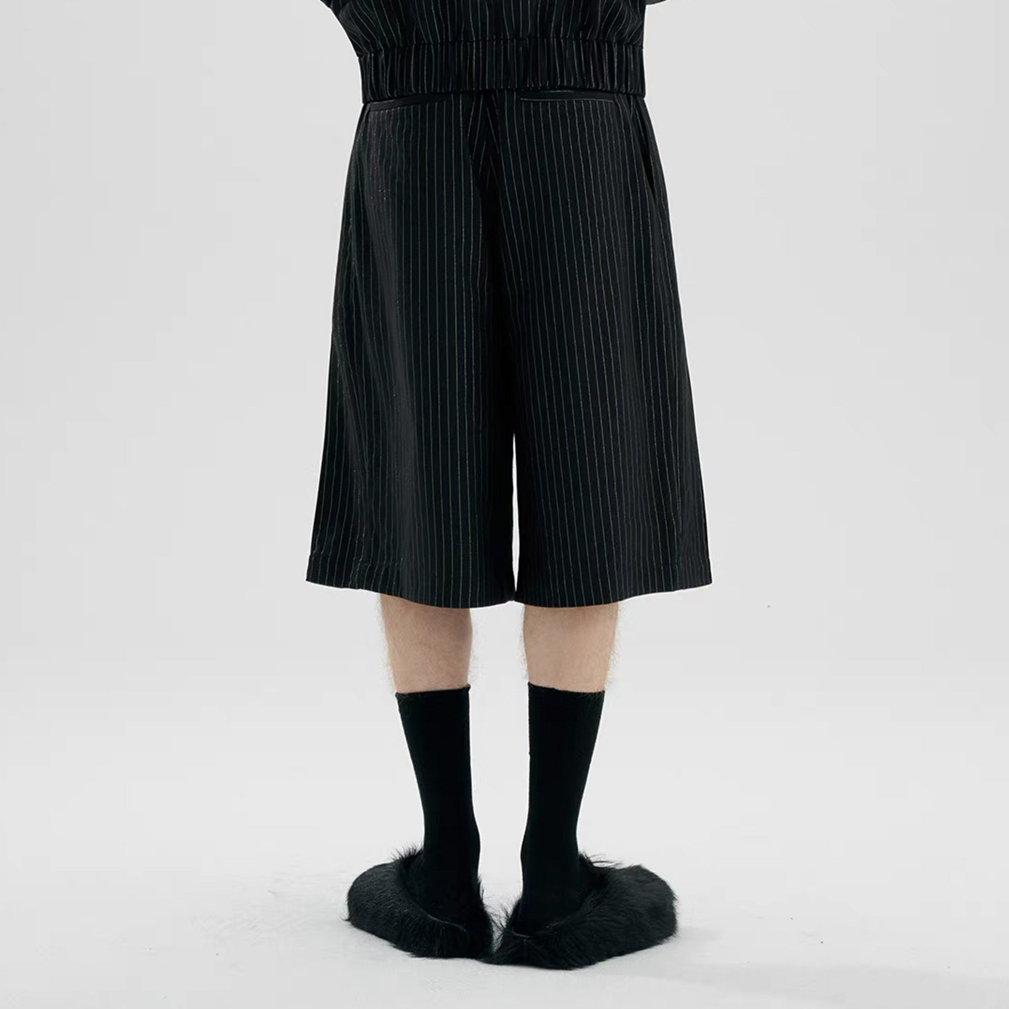 TIWILLTANG Pleated Pinstripe Skirt Shorts, premium urban and streetwear designers apparel on PROJECTISR.com, TIWILLTANG