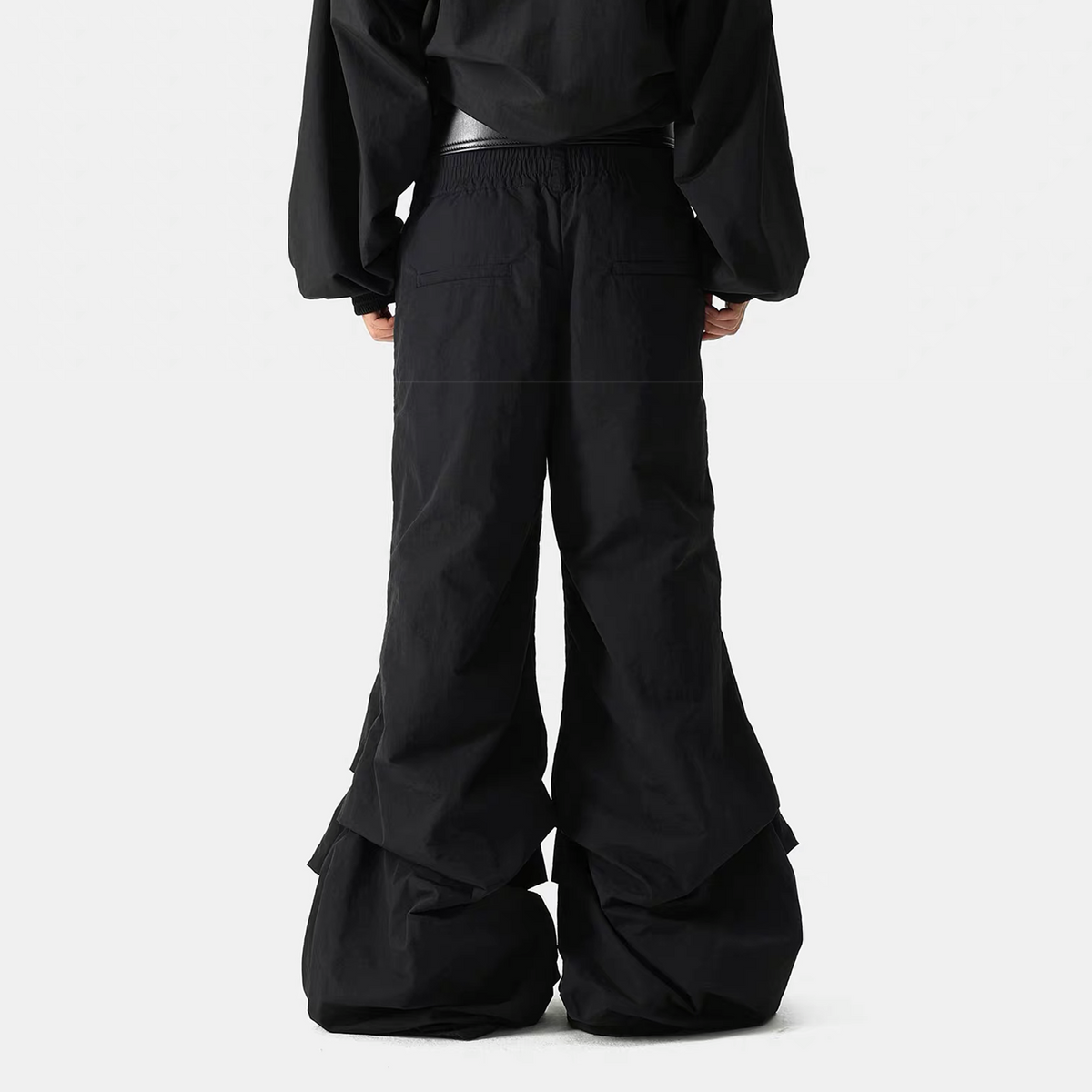 VANGUARDIA Crinkled Nylon Wide-Leg Flared Pants