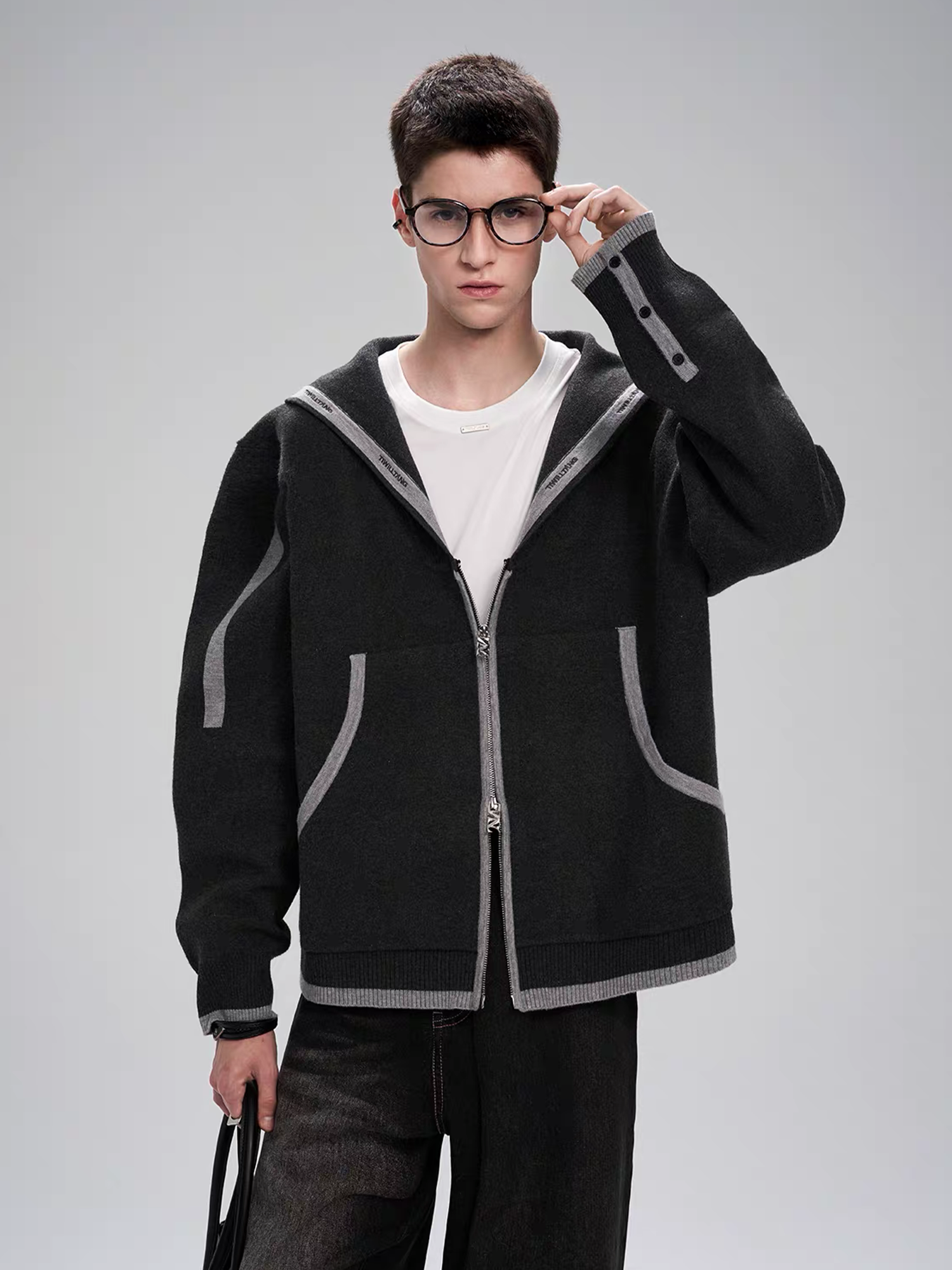 TIWILLTANG Contrast-Trim Sailor-Collar Jacket, premium urban and streetwear designers apparel on PROJECTISR.com, TIWILLTANG