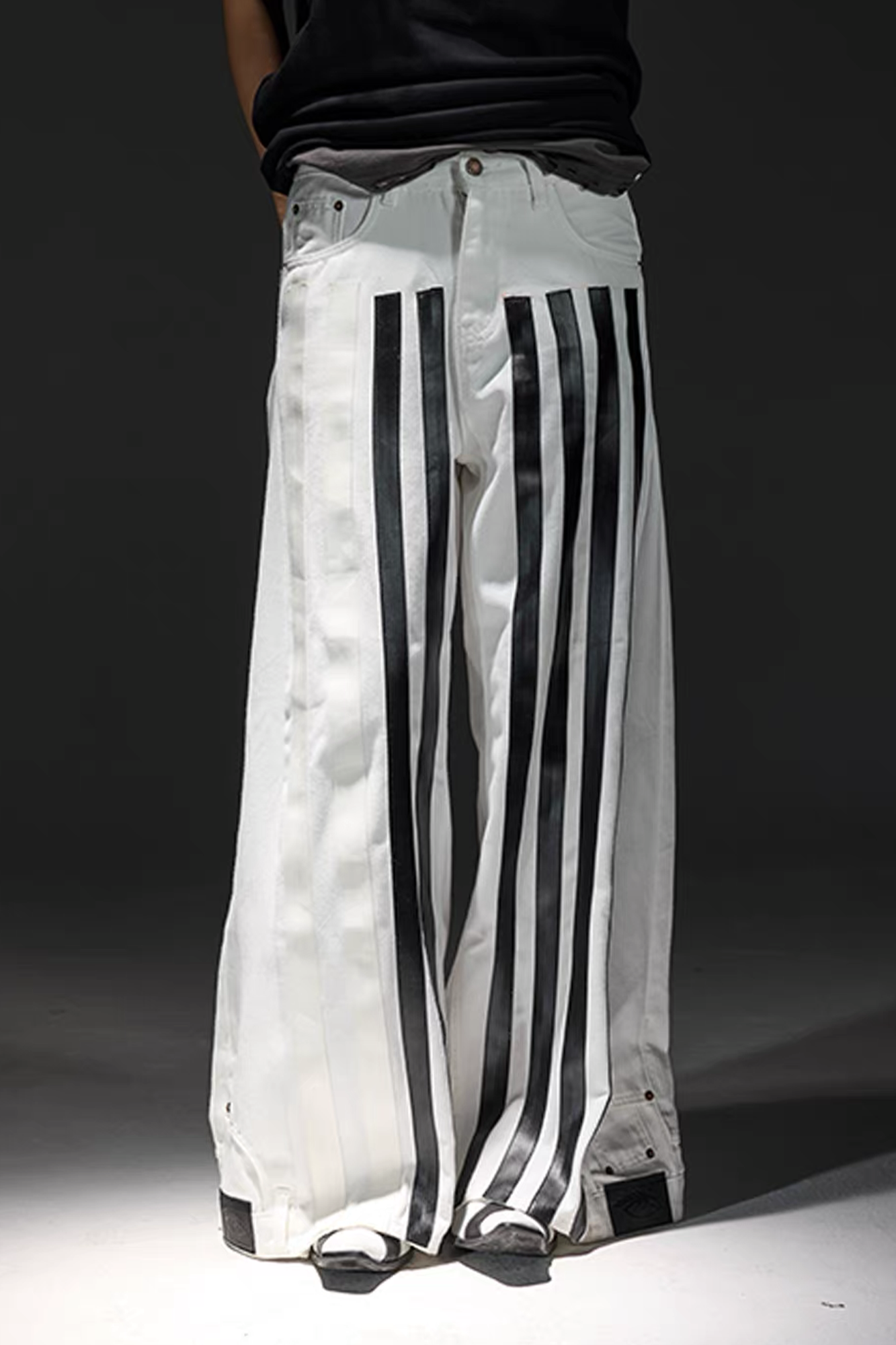 NOTHINGNESS WORLD Four-Stripe Wide-Leg Sweatpants, premium urban and streetwear designers apparel on PROJECTISR.com, NOTHINGNESS WORLD