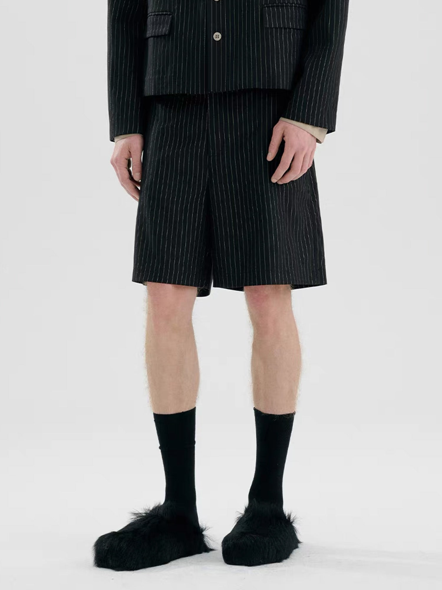 TIWILLTANG Straight-Leg Pinstripe Knee-Length Shorts, premium urban and streetwear designers apparel on PROJECTISR.com, TIWILLTANG