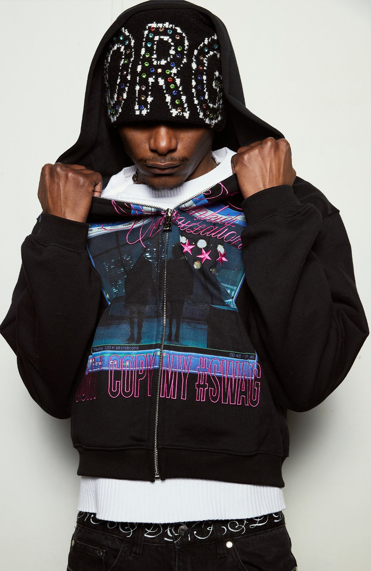VINKID Embroidered Graphic Zip-Up Hoodie