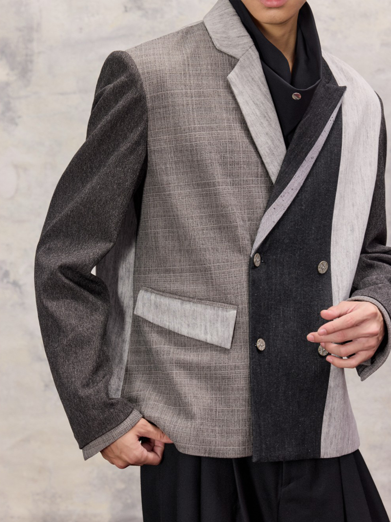 ALVNG AR ANTS Asymmetric Patch Double-Lapel Blazer