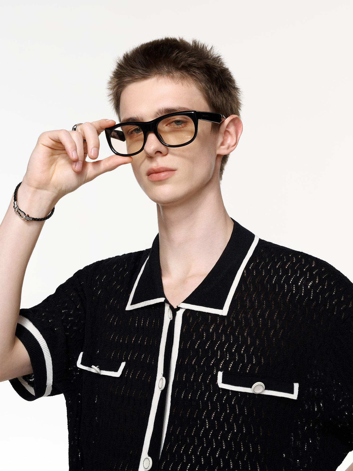 TIWILLTANG Contrast Trim Knitted Half Shirt