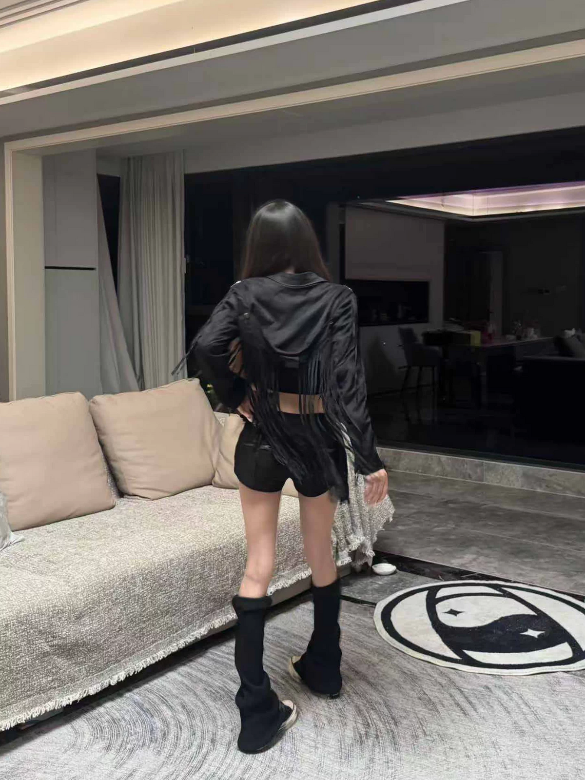 CINDER VEIN Fringed Zip-Up Suede Cropped Jacket