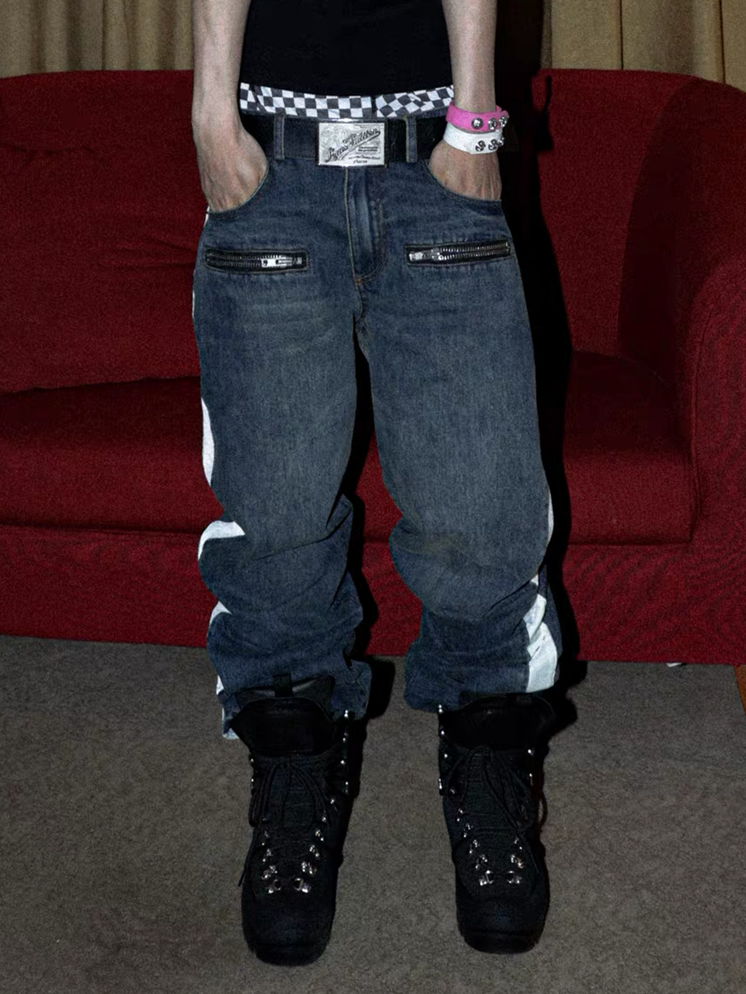 PCCVISION Contrast Side-Stripe Washed Jeans, premium urban and streetwear designers apparel on PROJECTISR.com, PCCVISION