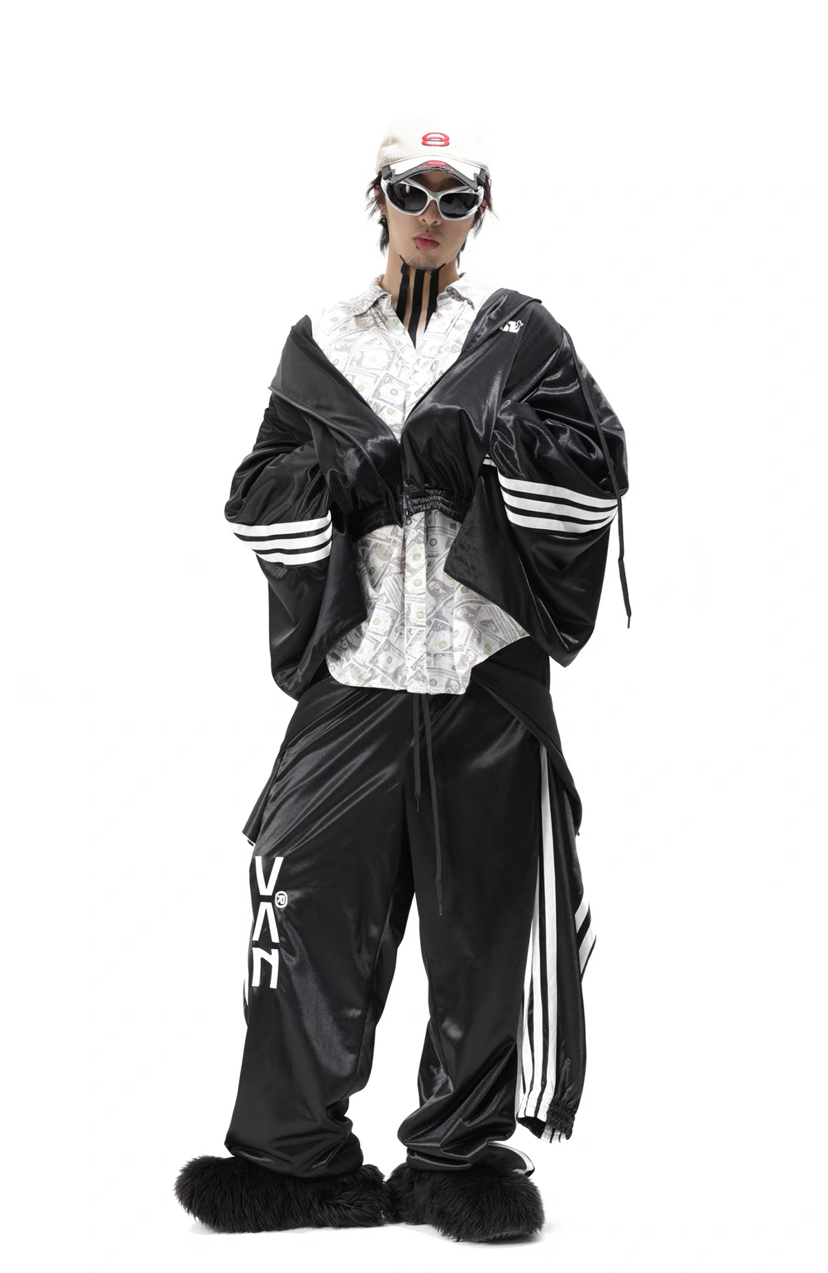 VANGUARDIA Faux One-Piece Contrast Stripe Straight-Leg Pants