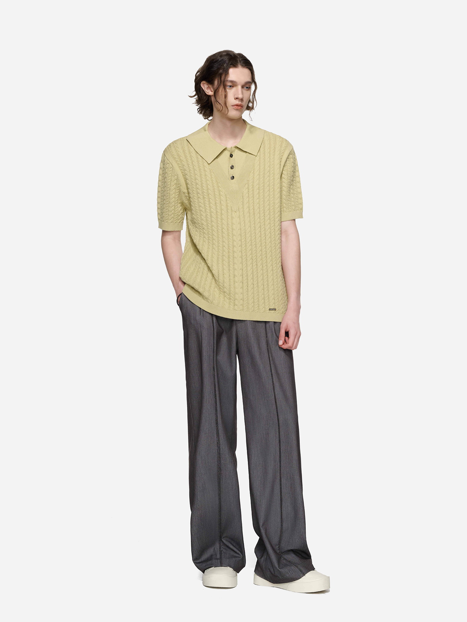 TIWILLTANG Layered Cable-Knit Openwork T Shirt