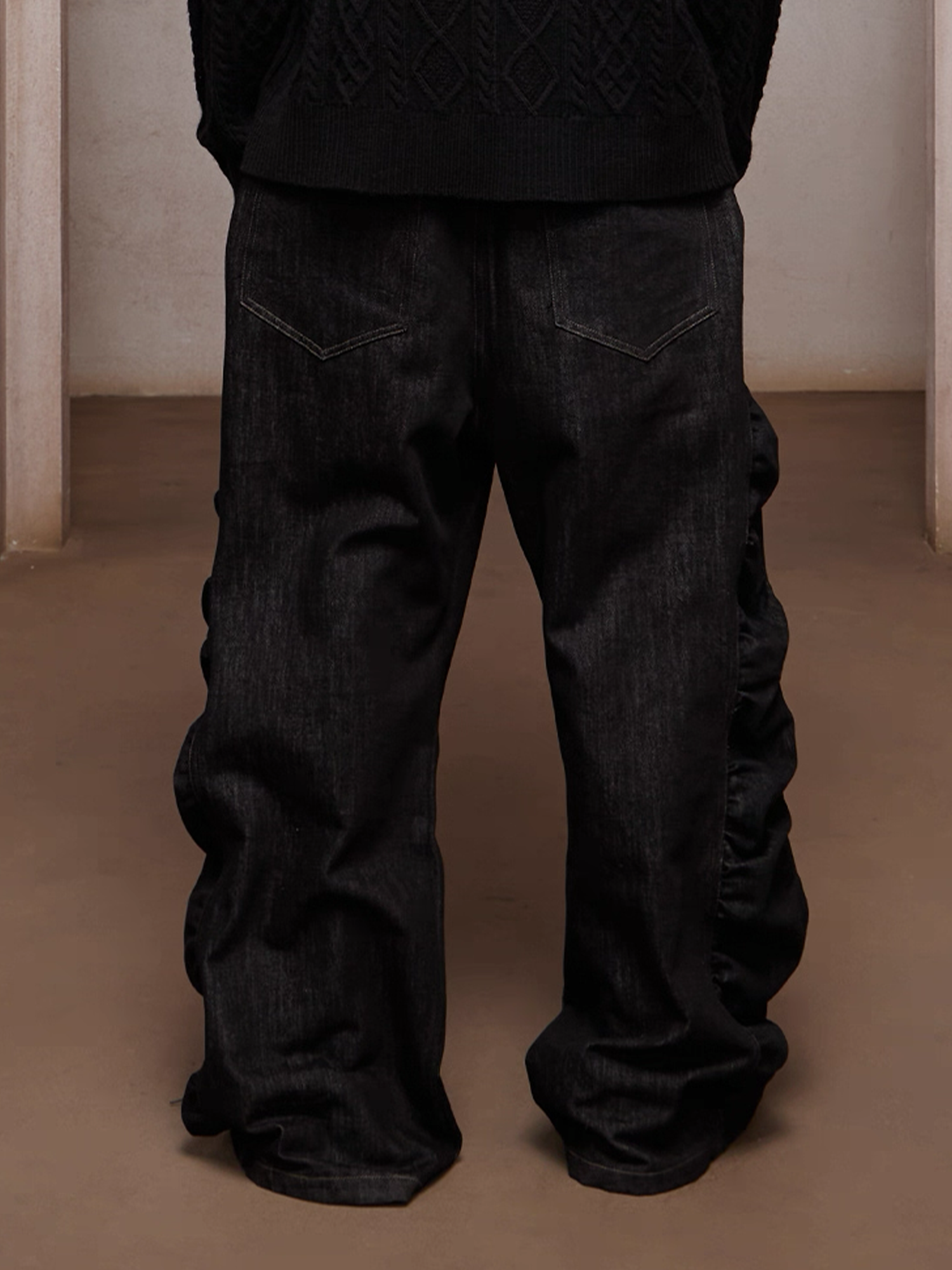 DND4DES Asym Button-Fly Ruched Baggy Jeans