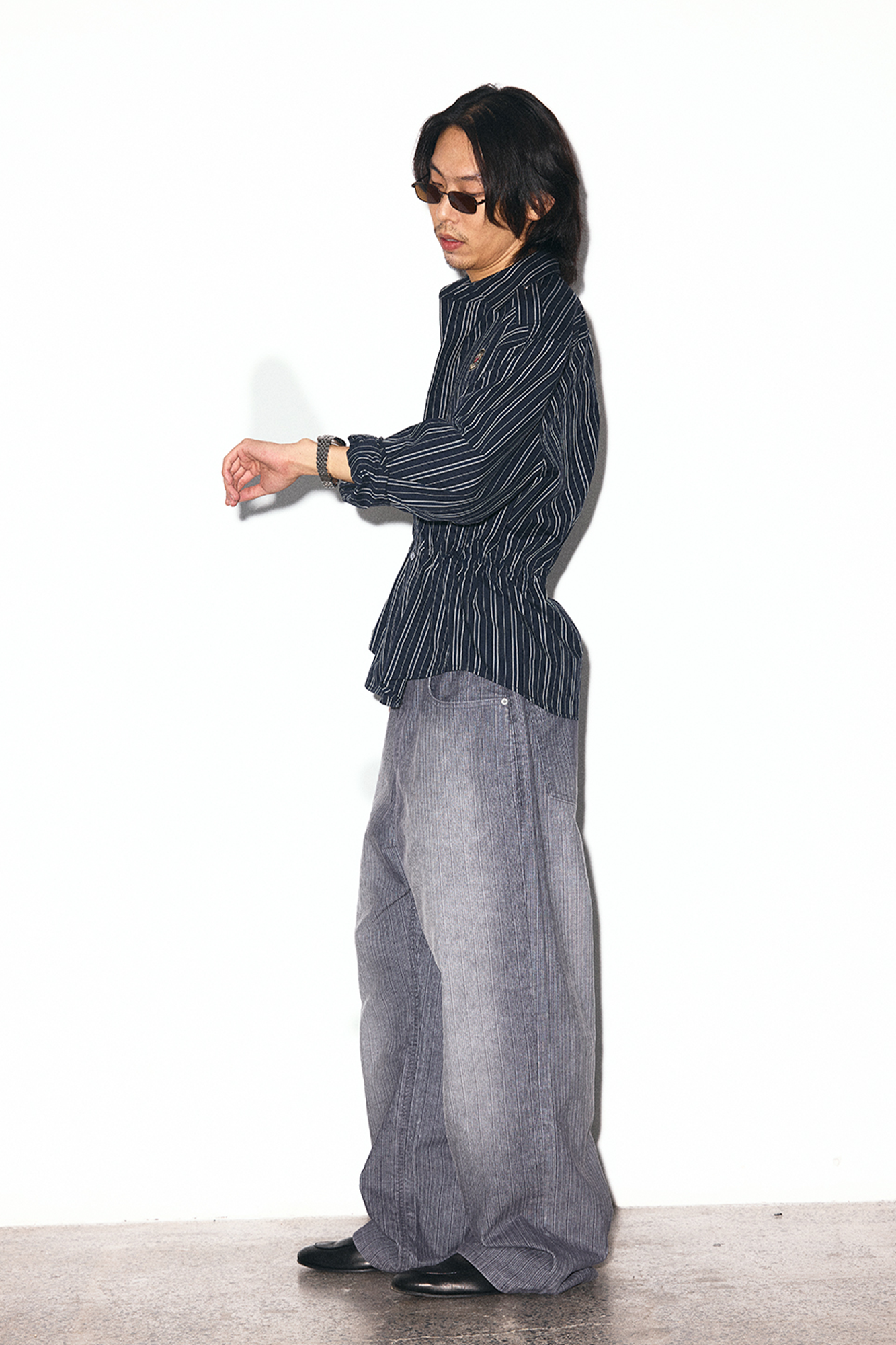 TRECLUB Striped Embroidered Drawstring-Waist Shirt