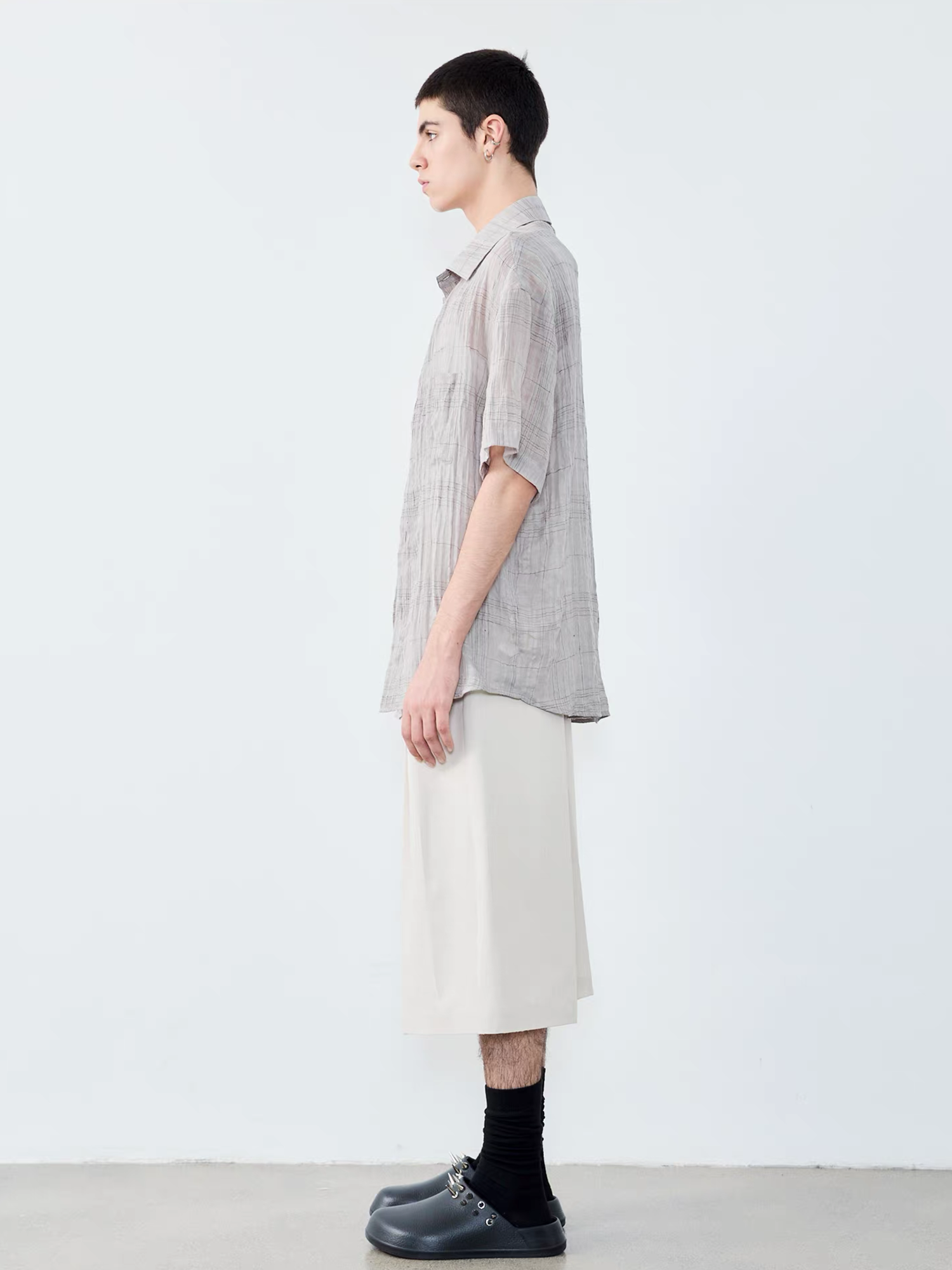 GRAINMUSTARD Linen-Cotton Plaid Half Shirt, premium urban and streetwear designers apparel on PROJECTISR.com, GRAINMUSTARD