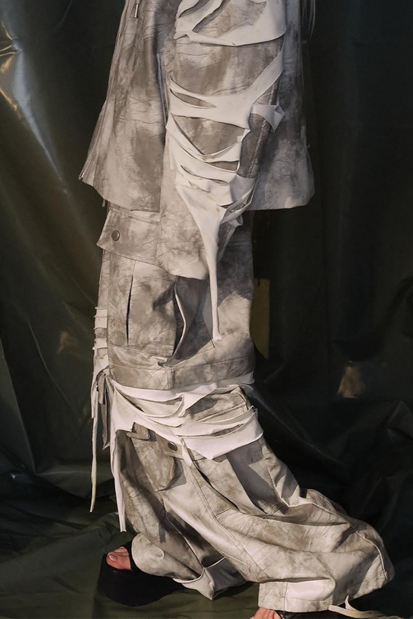 RECOVER ZONE Distressed Slashed PU Layered Cargo Pants