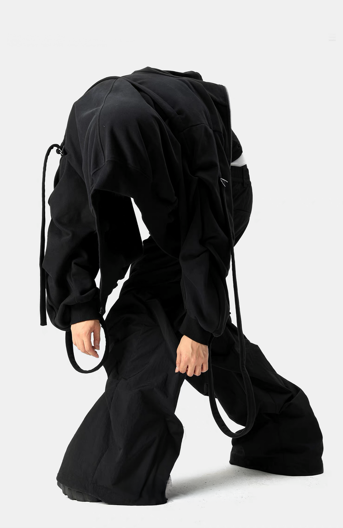 VANGUARDIA Crinkled Wide-Leg Nylon Flared Cargo Pants